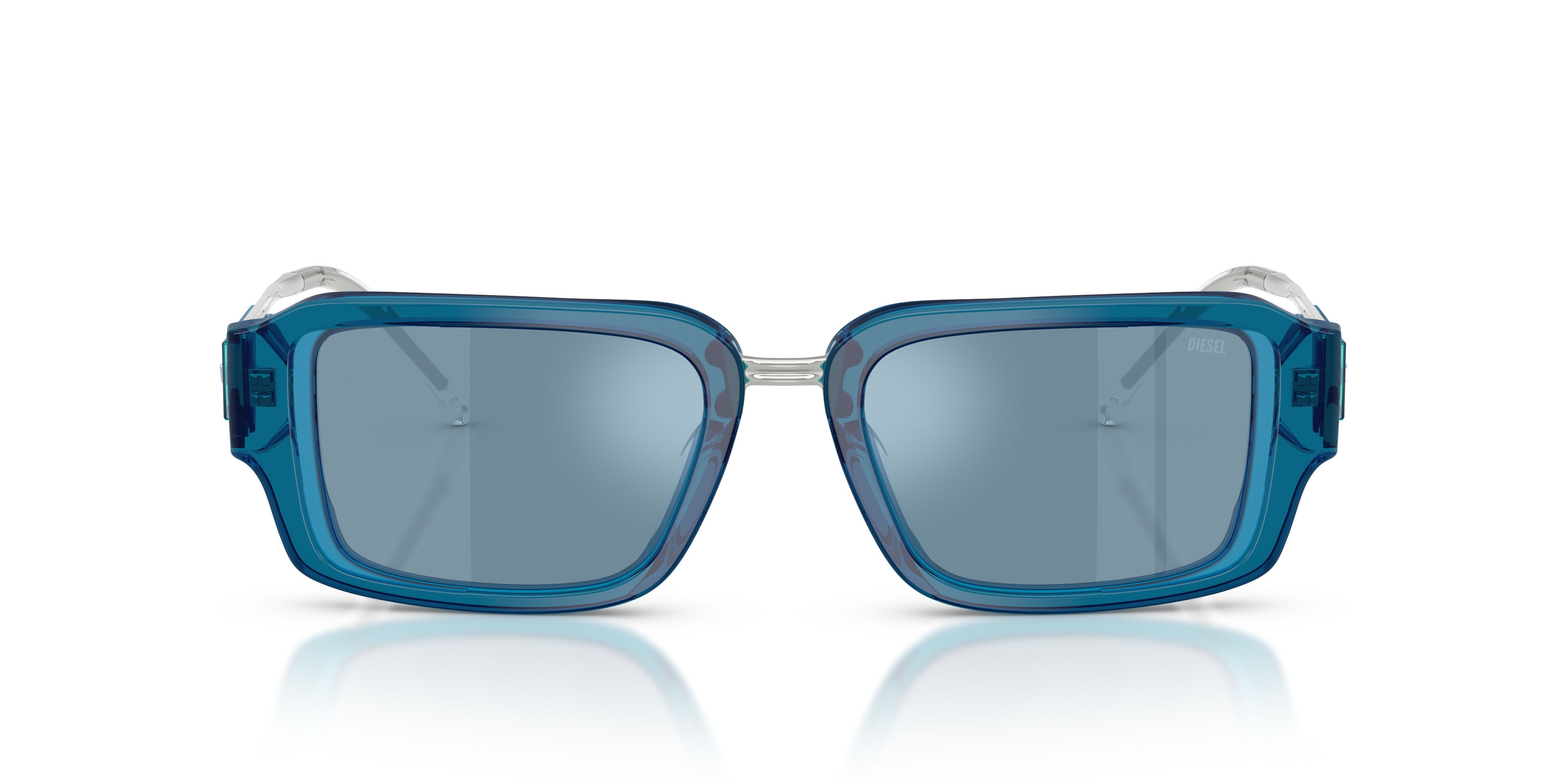 Occhiali da sole Diesel DL 2016U (20511U) colore blu trasparente forma rettangolare lenti azzurro specchiato argento