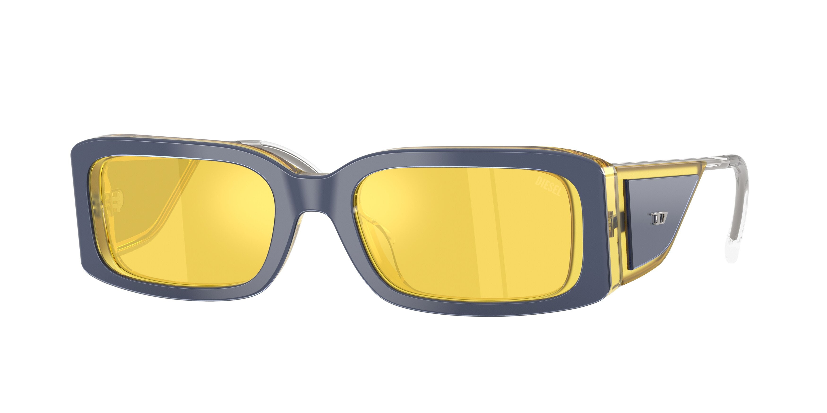 Occhiali da sole Diesel DL 2017U (2046V9) colore giallo metallizzato forma rettangolare lenti grigio argento specchiato