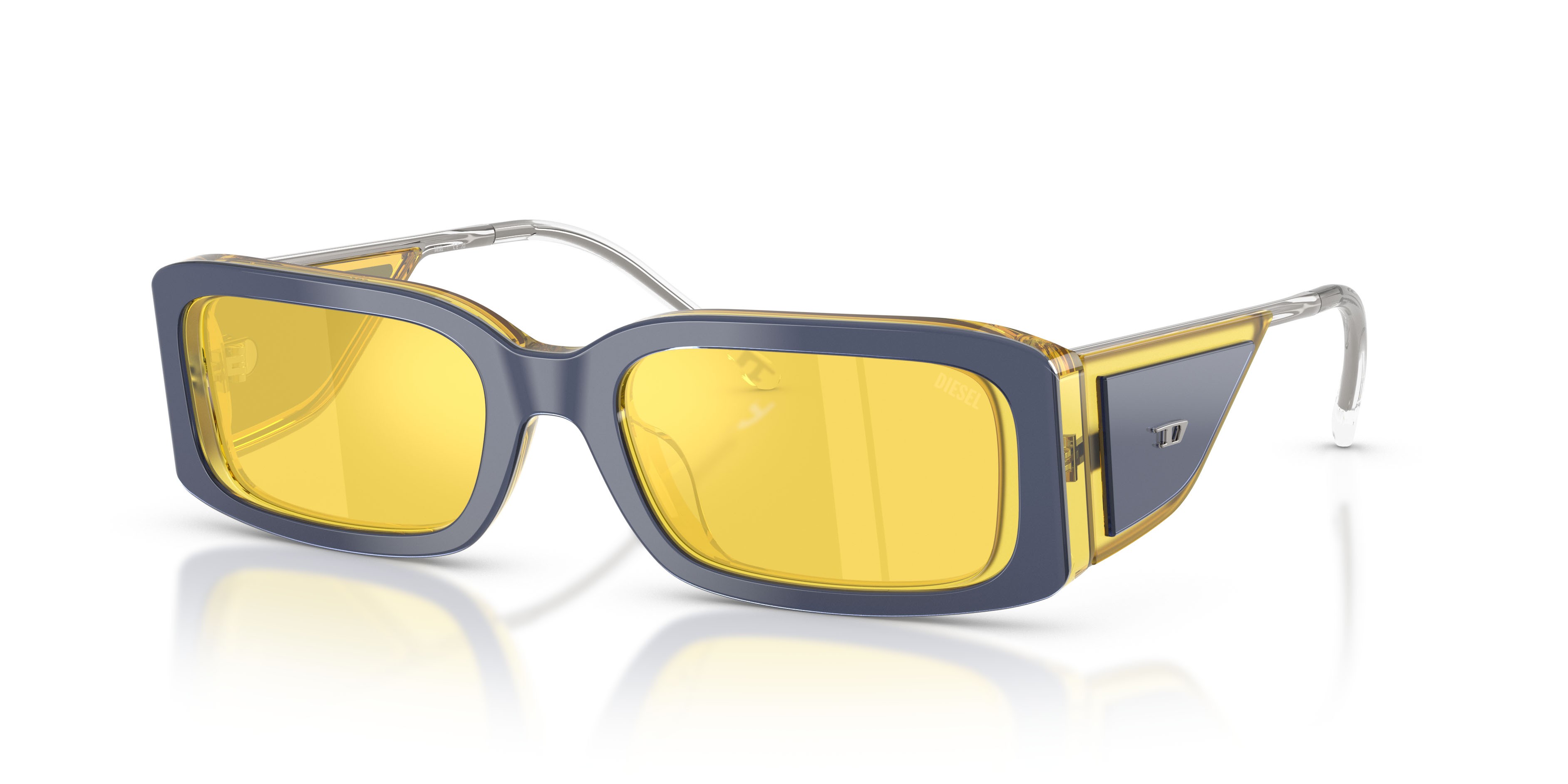 Occhiali da sole Diesel DL 2017U (2046V9) colore giallo metallizzato forma rettangolare lenti grigio argento specchiato