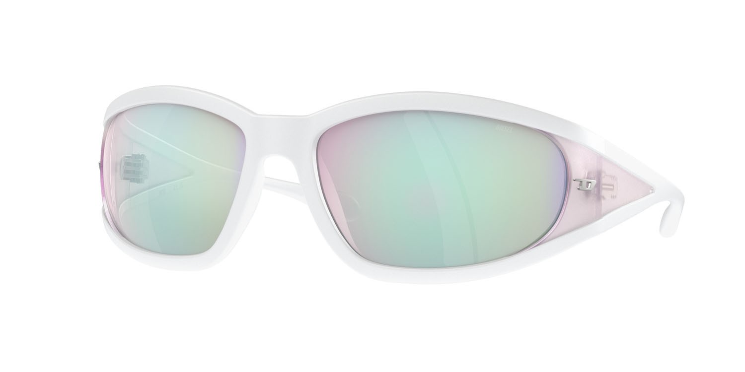 Occhiali da sole Diesel DL 3002 (504S6V) colore bianco opaco forma quadrato lenti bubble