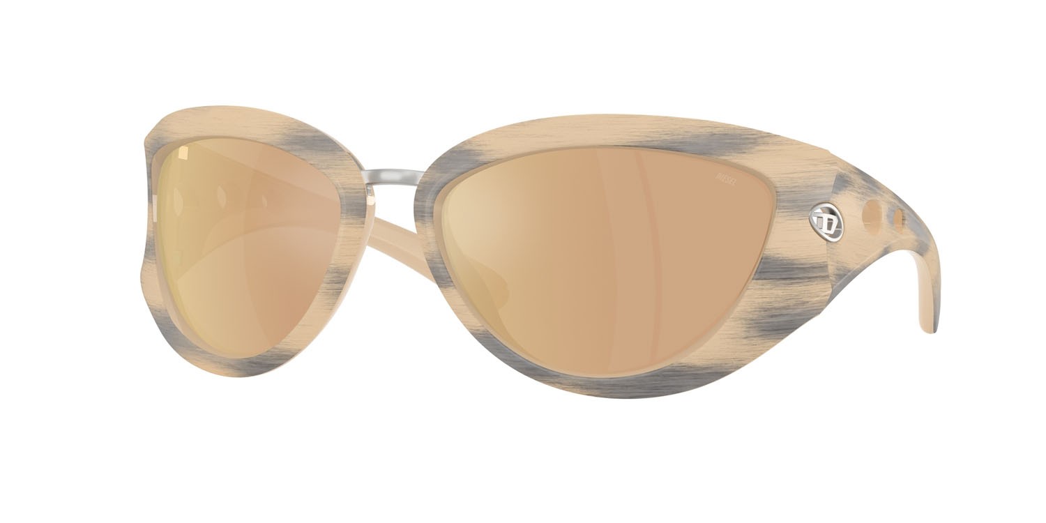 Occhiali da sole Diesel DL 3007U (20087J) colore yellow matte dark grey forma cat eye lenti oro rose a specchio