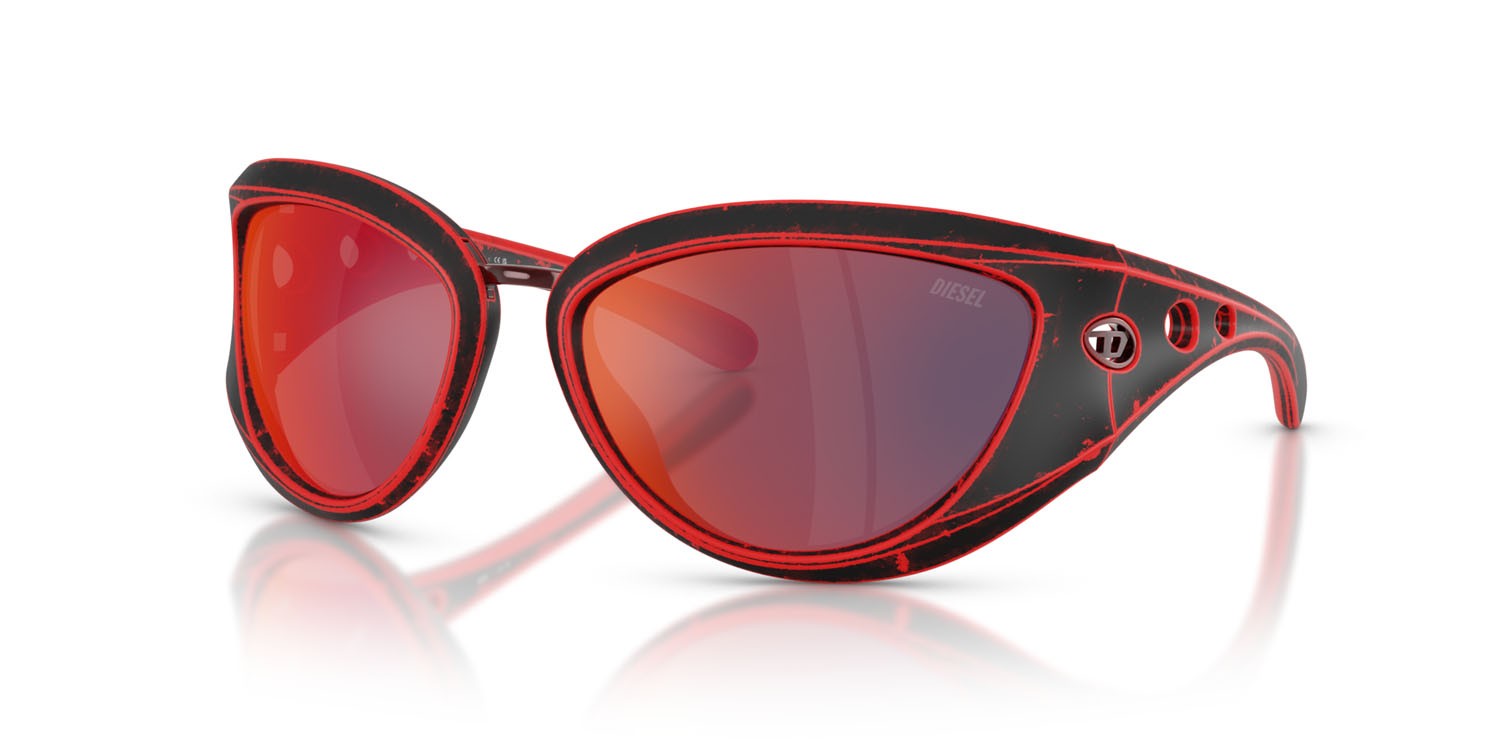 Sunglasses Diesel DL 3007U (20096P) color black barrelling red shape cat eye lenses rosso specchiato