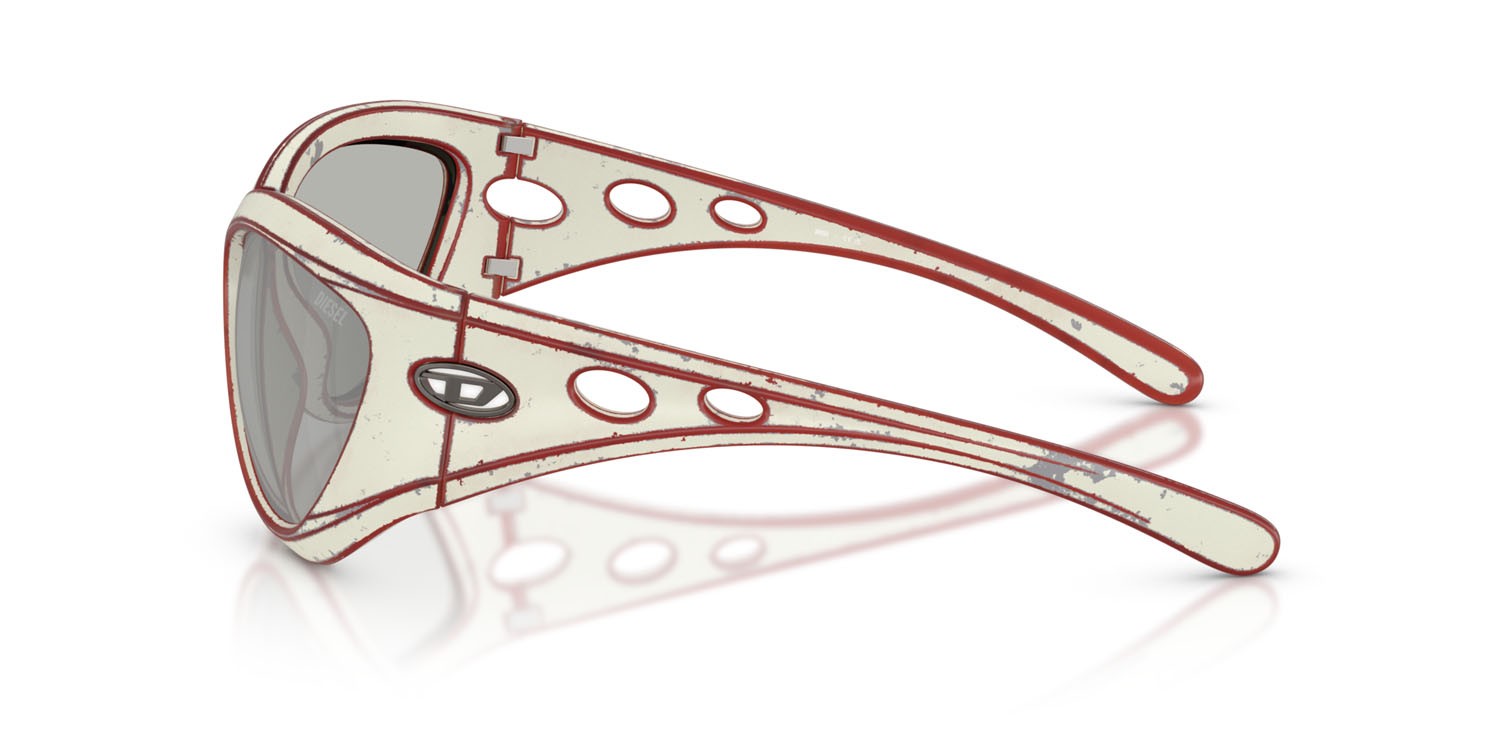 Occhiali da sole Diesel DL 3007U (20108V) colore white brushed red forma cat eye lenti argento a specchio
