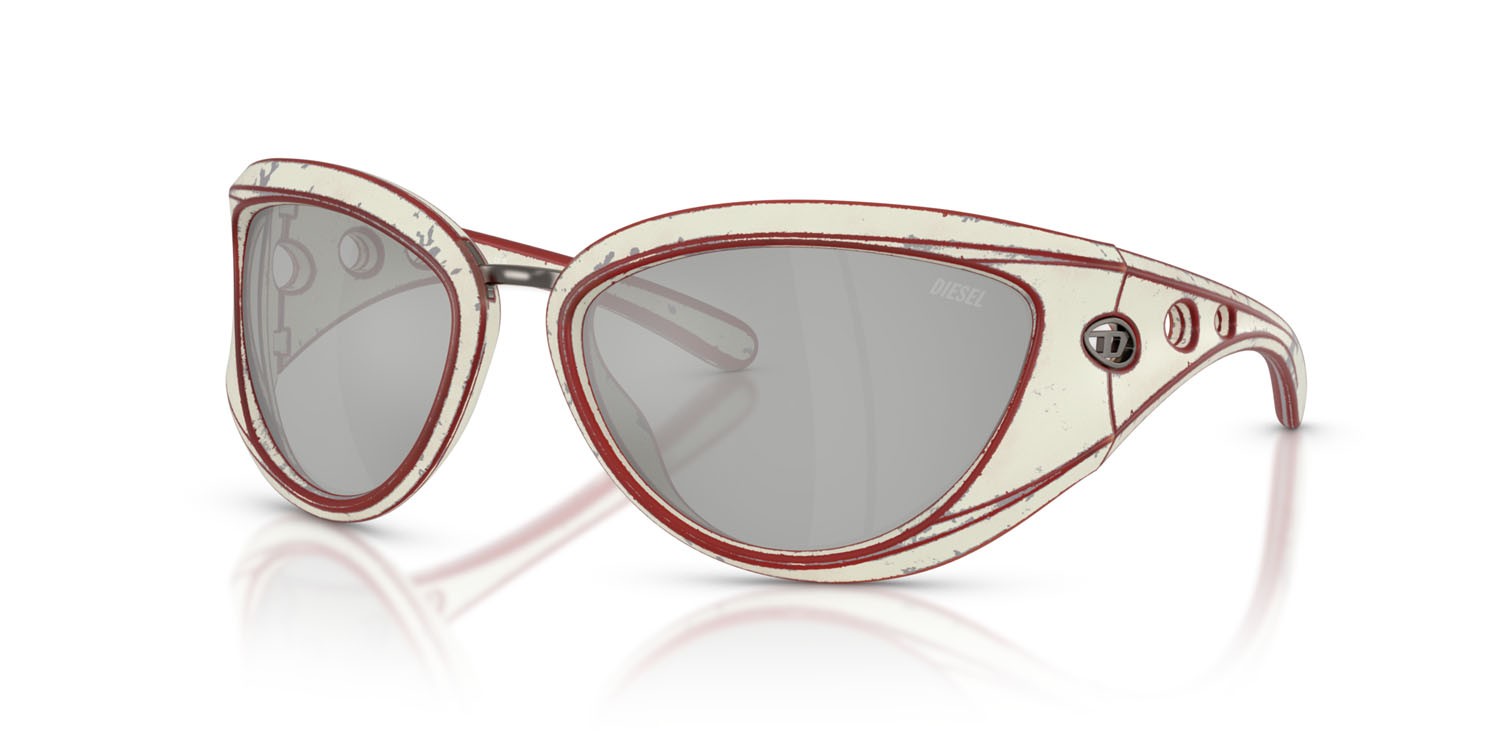 Occhiali da sole Diesel DL 3007U (20108V) colore white brushed red forma cat eye lenti argento a specchio