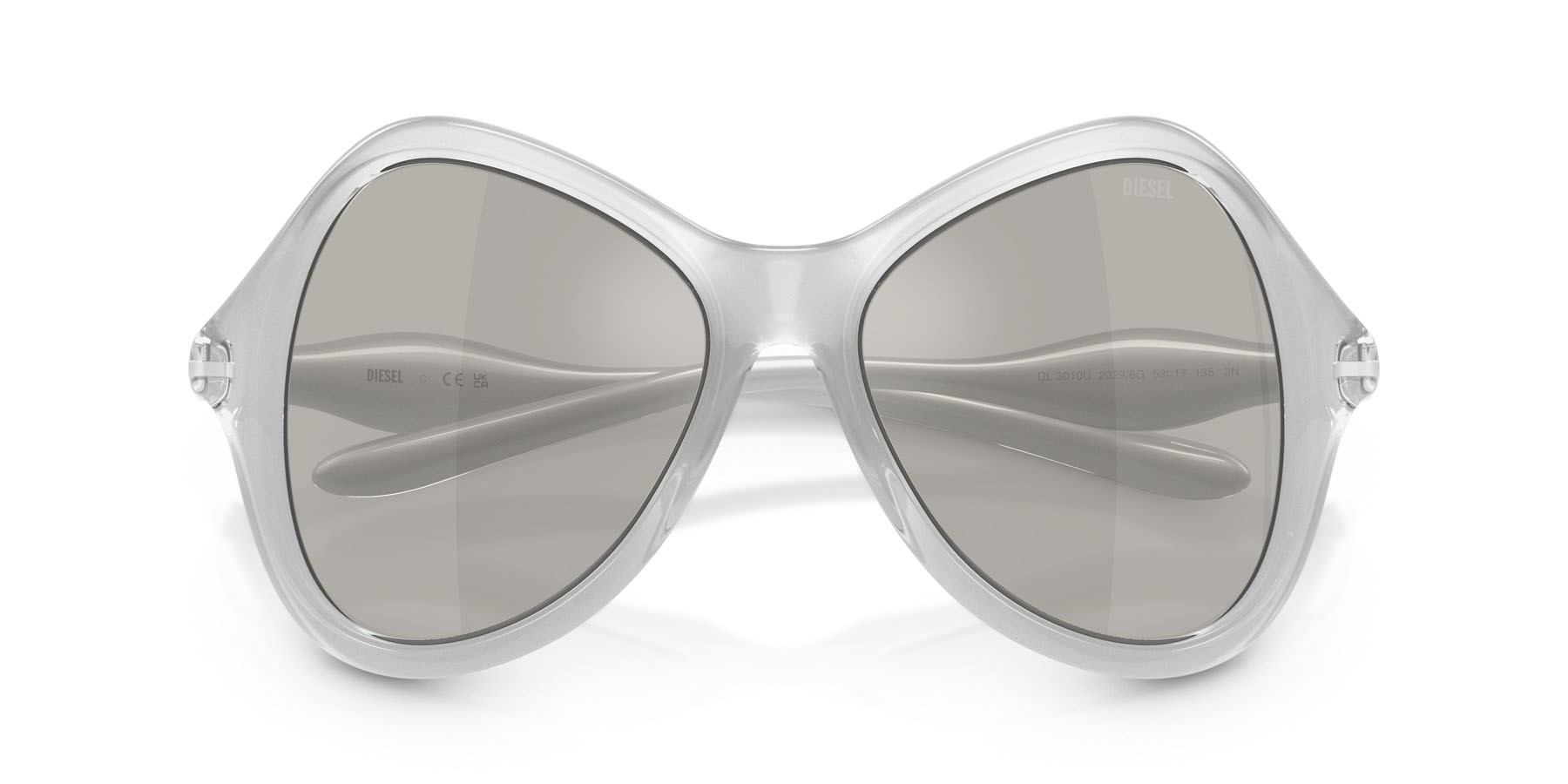 Sunglasses Diesel DL 3010U (20296G) color metallic crystal shape cat eye lenses argento a specchio