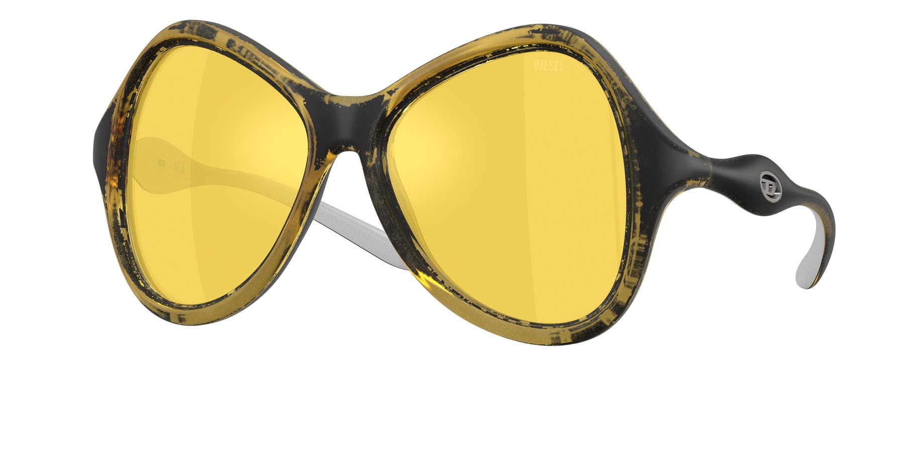 Occhiali da sole Diesel DL 3010U (2030V9) colore yellow metallic forma cat eye lenti giallo a specchio