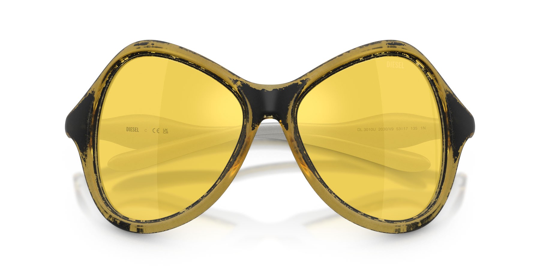 Occhiali da sole Diesel DL 3010U (2030V9) colore yellow metallic forma cat eye lenti giallo a specchio