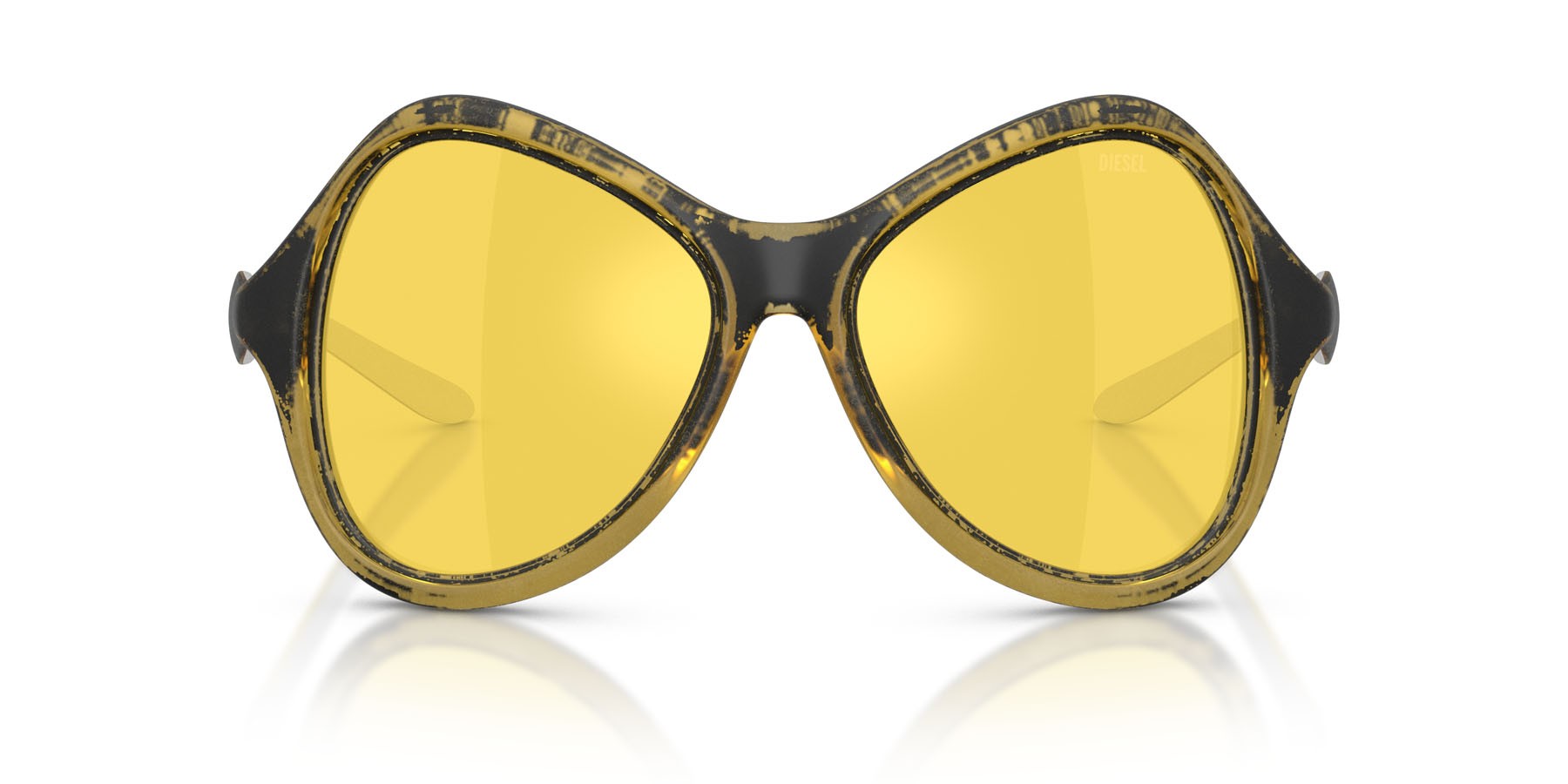 Occhiali da sole Diesel DL 3010U (2030V9) colore yellow metallic forma cat eye lenti giallo a specchio