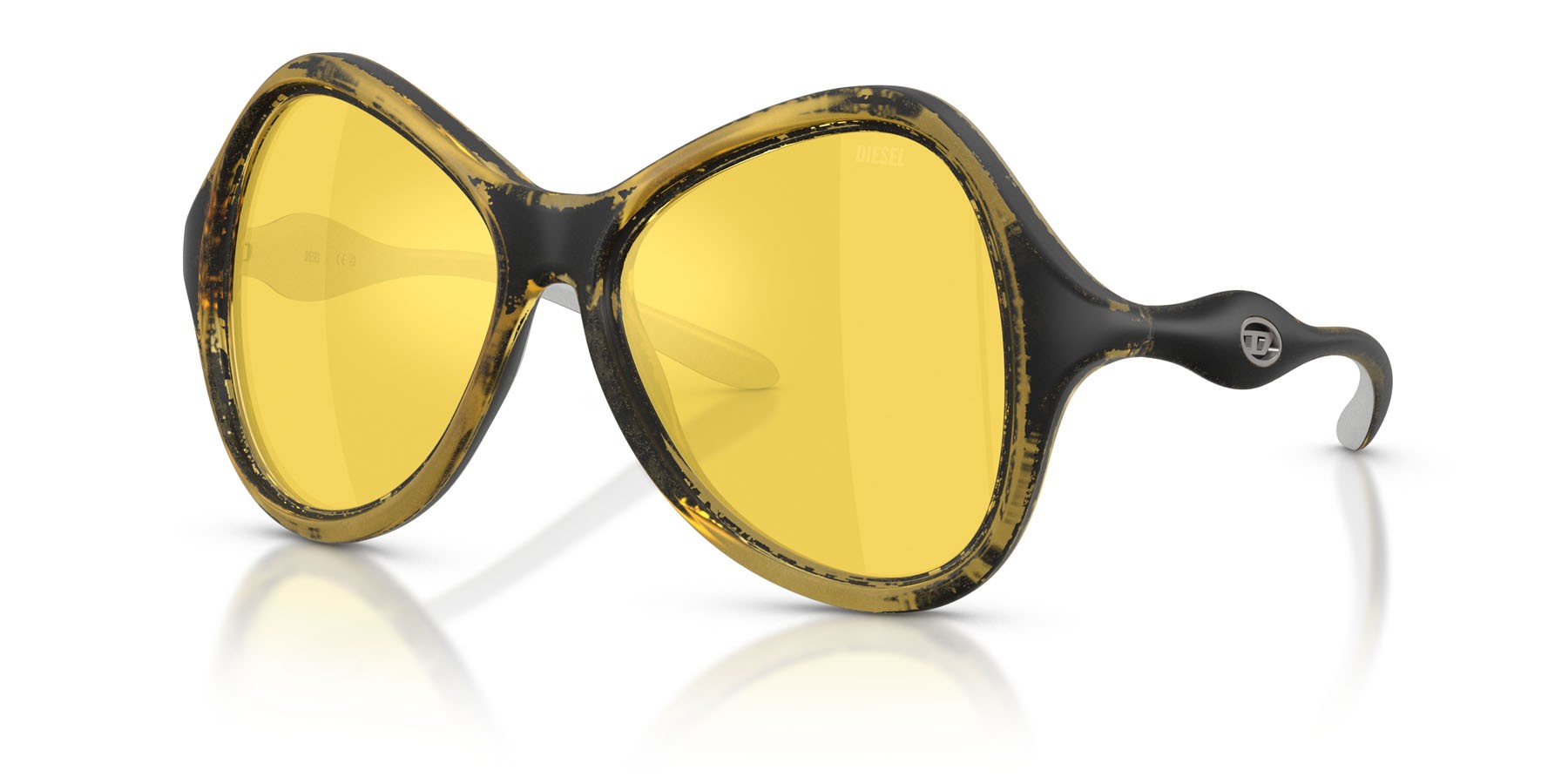 Occhiali da sole Diesel DL 3010U (2030V9) colore yellow metallic forma cat eye lenti giallo a specchio