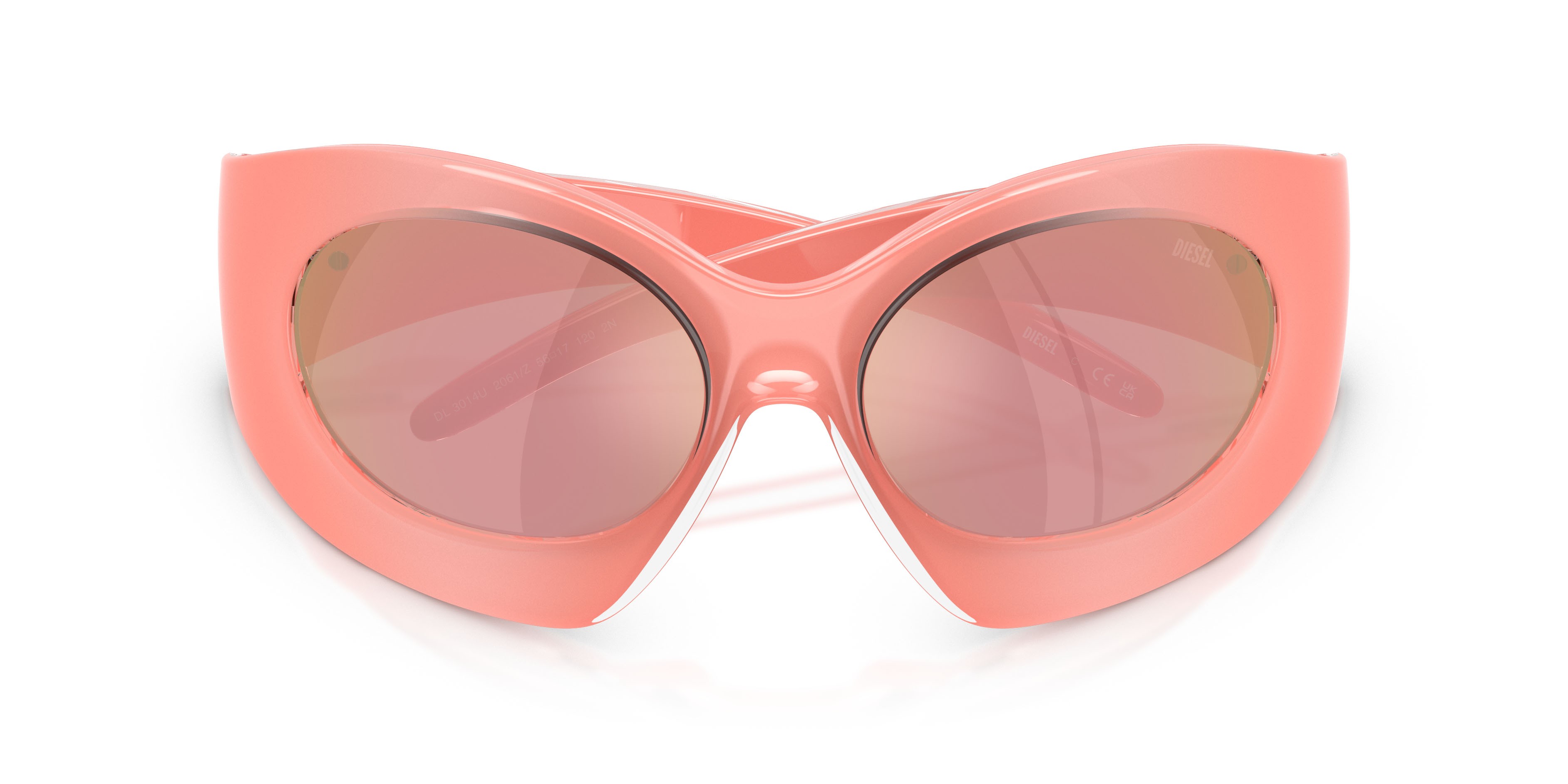 Occhiali da sole Diesel DL 3014U (2061/Z) colore crystal/varnish peach forma cat eye lenti rosa specchiato oro rose