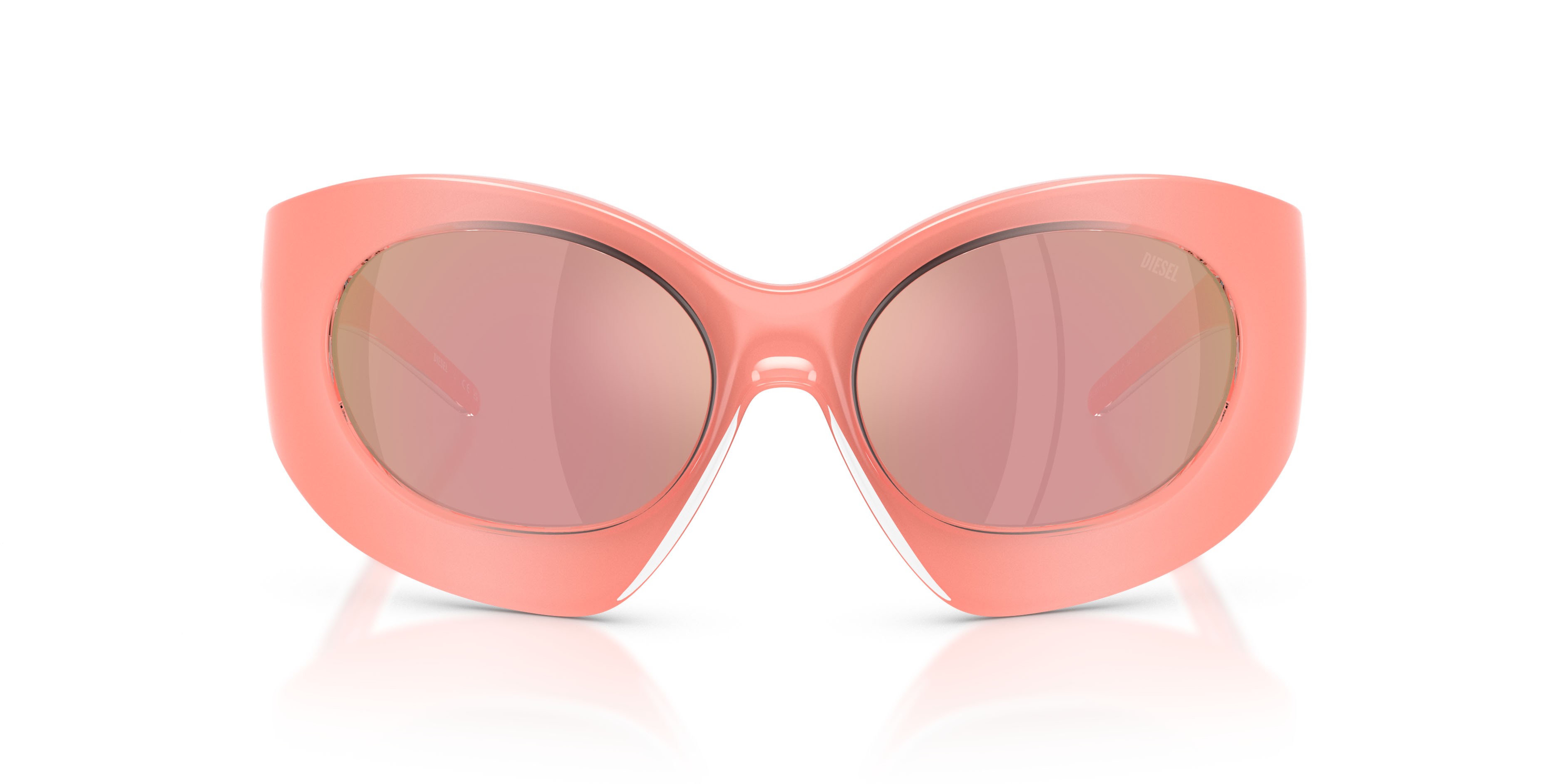 Occhiali da sole Diesel DL 3014U (2061/Z) colore crystal/varnish peach forma cat eye lenti rosa specchiato oro rose