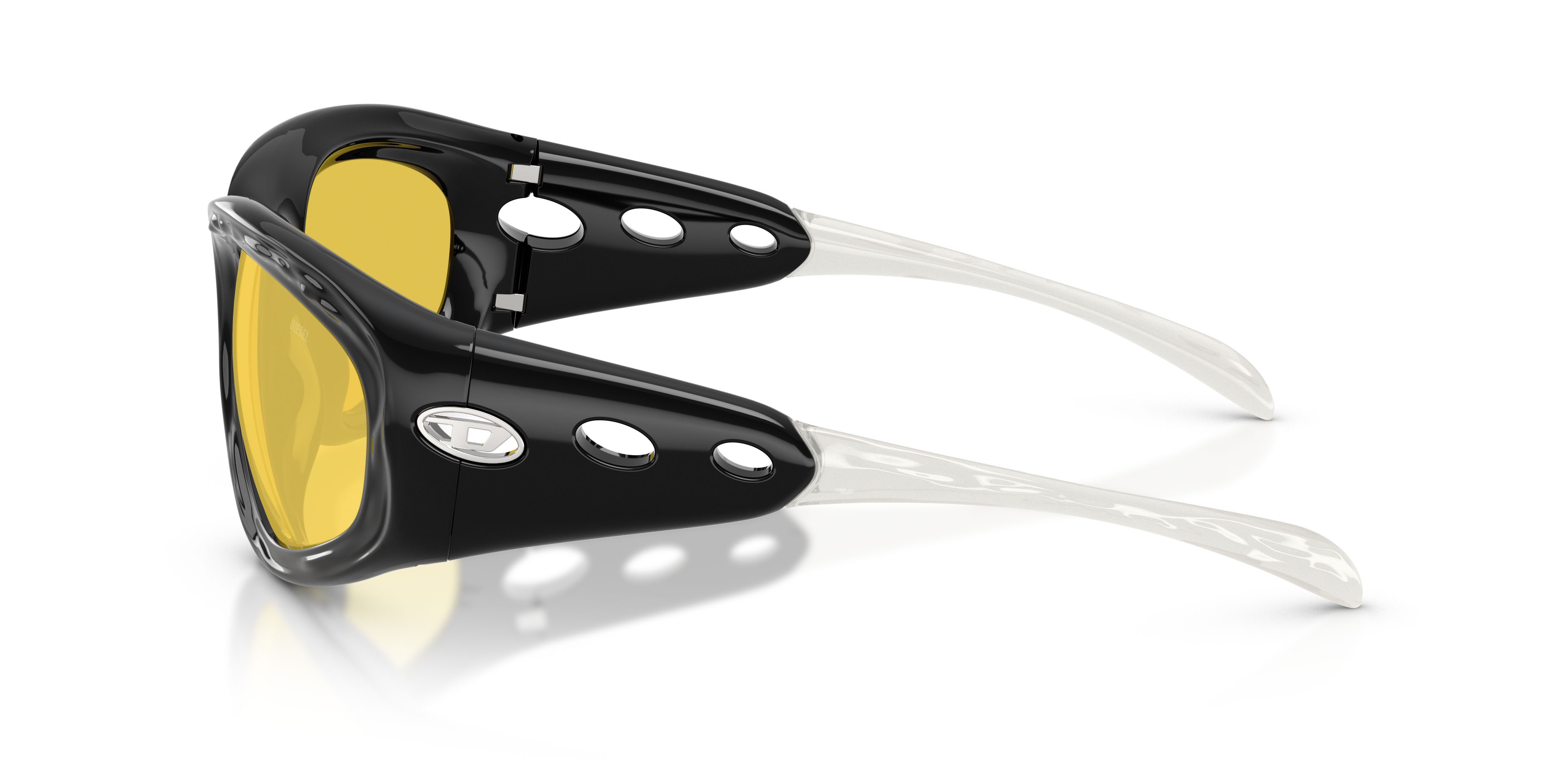 Occhiali da sole Diesel DL 3015U (2001V9) colore crystal/nero forma quadrato lenti yellow mirror internal silver