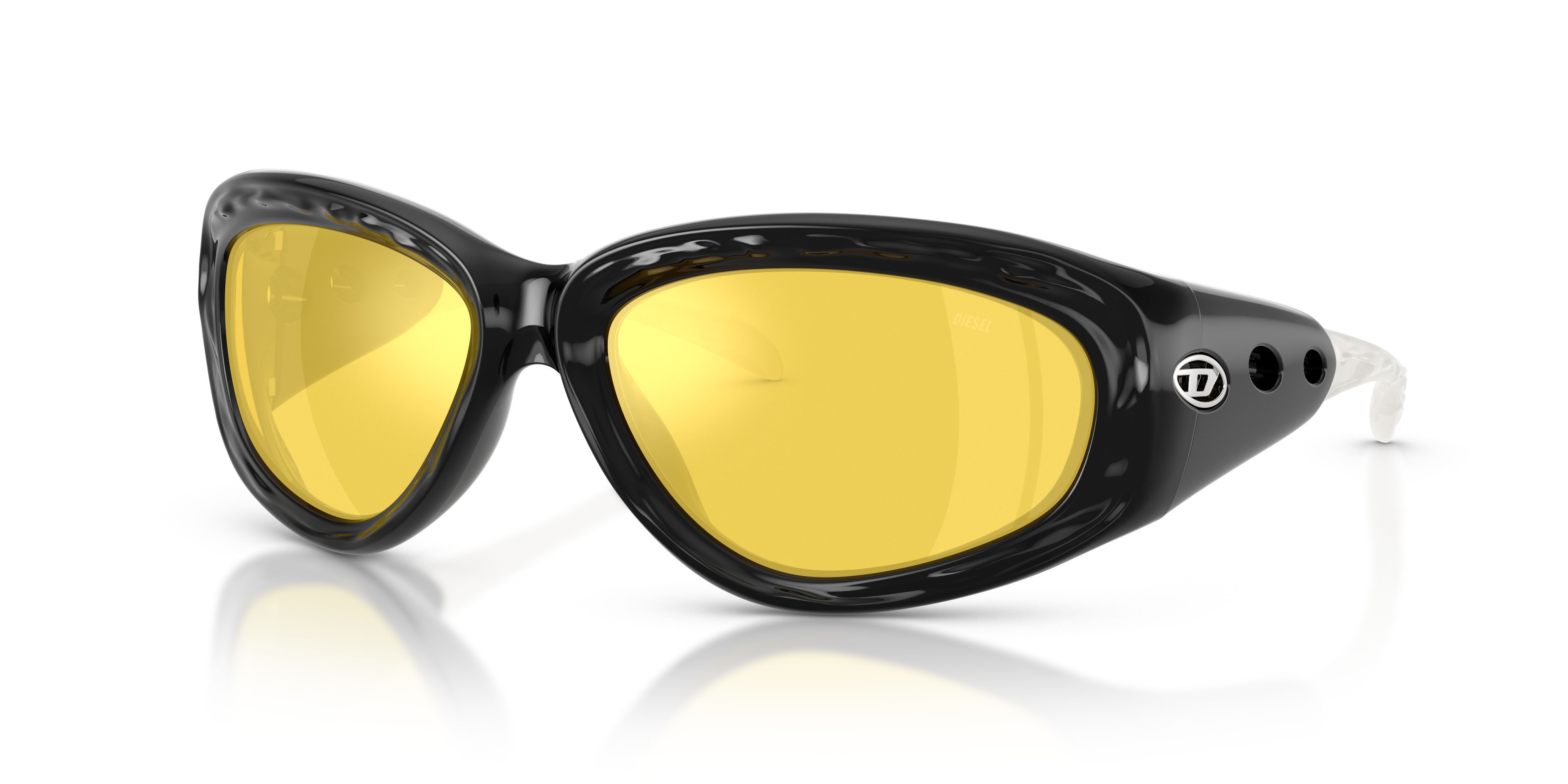 Occhiali da sole Diesel DL 3015U (2001V9) colore crystal/nero forma quadrato lenti yellow mirror internal silver