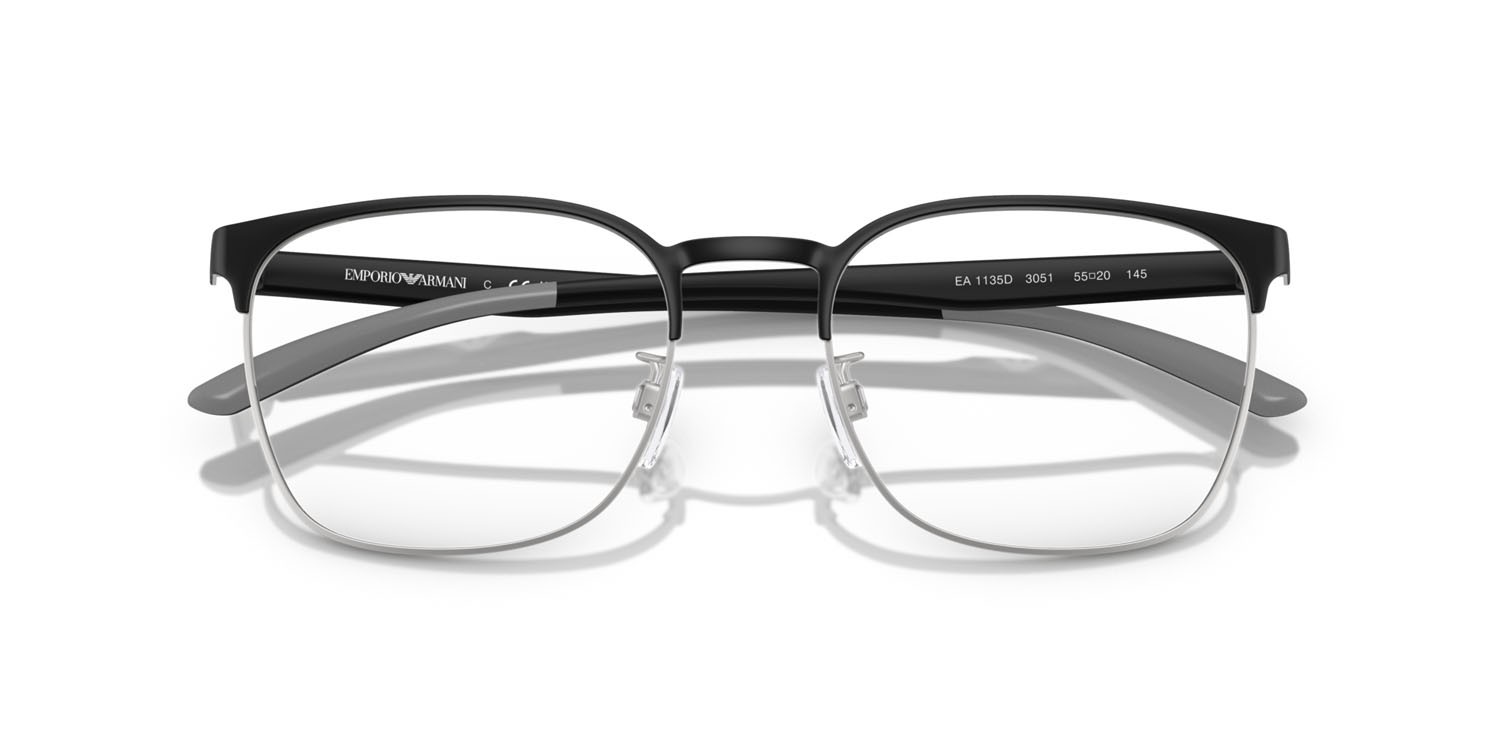 Occhiali da vista Emporio Armani EA 1135D (3051) colore nero opaco/argento opaco forma quadrato lenti lente demo