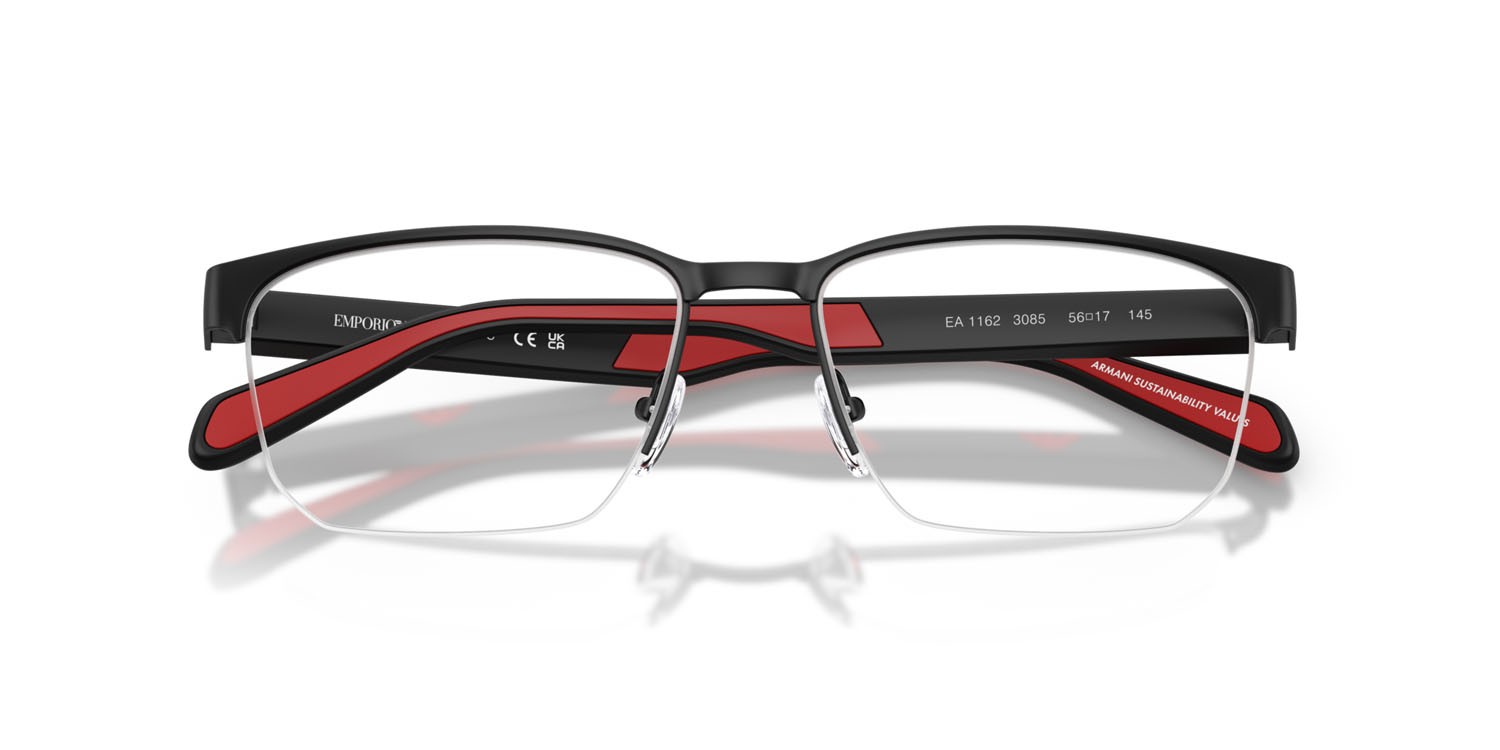 Occhiali da vista Emporio Armani EA 1162 (3085) colore nero opaco forma irregolare lenti lente demo
