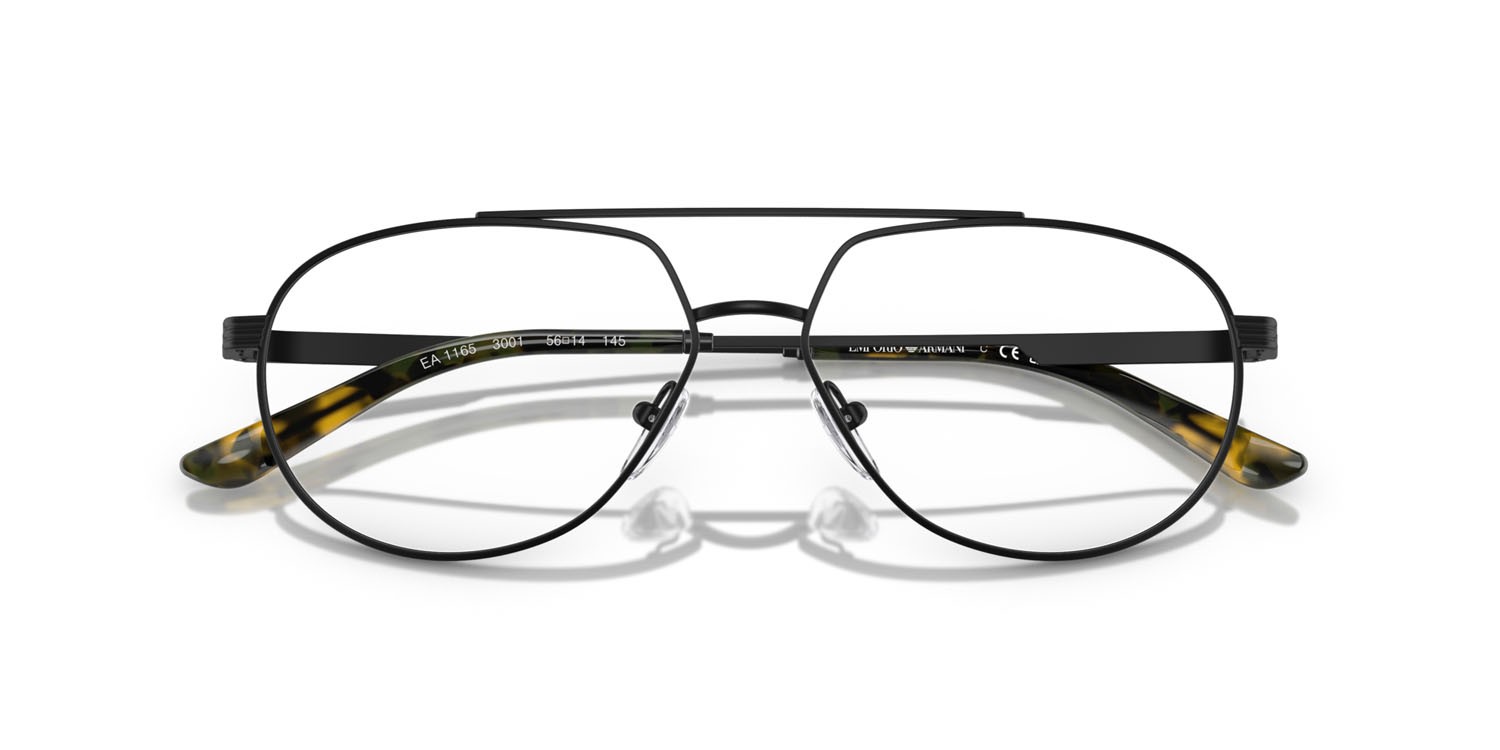 Occhiali da vista Emporio Armani EA 1165 (3001) colore nero opaco forma aviator lenti lente demo