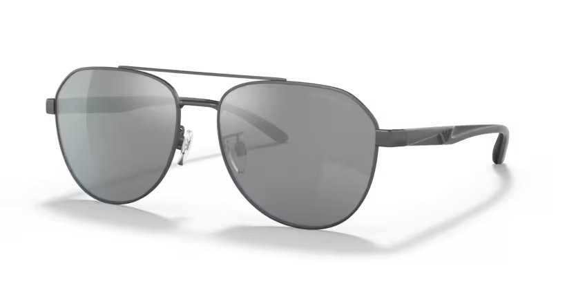 Occhiali da sole Emporio Armani EA 2129D (3003Z3) colore gunmetal opaco forma aviator lenti polarizzata grigio specchiato argento