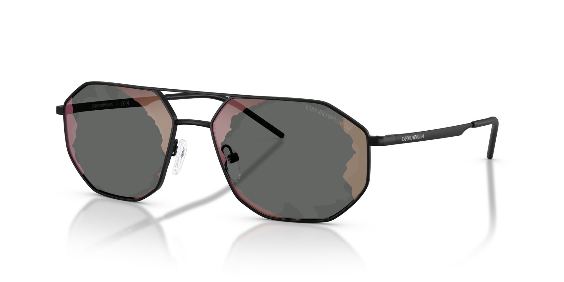 Occhiali da sole Emporio Armani EA 2147 (30017G) colore nero opaco forma irregolare lenti nero rosso a specchio