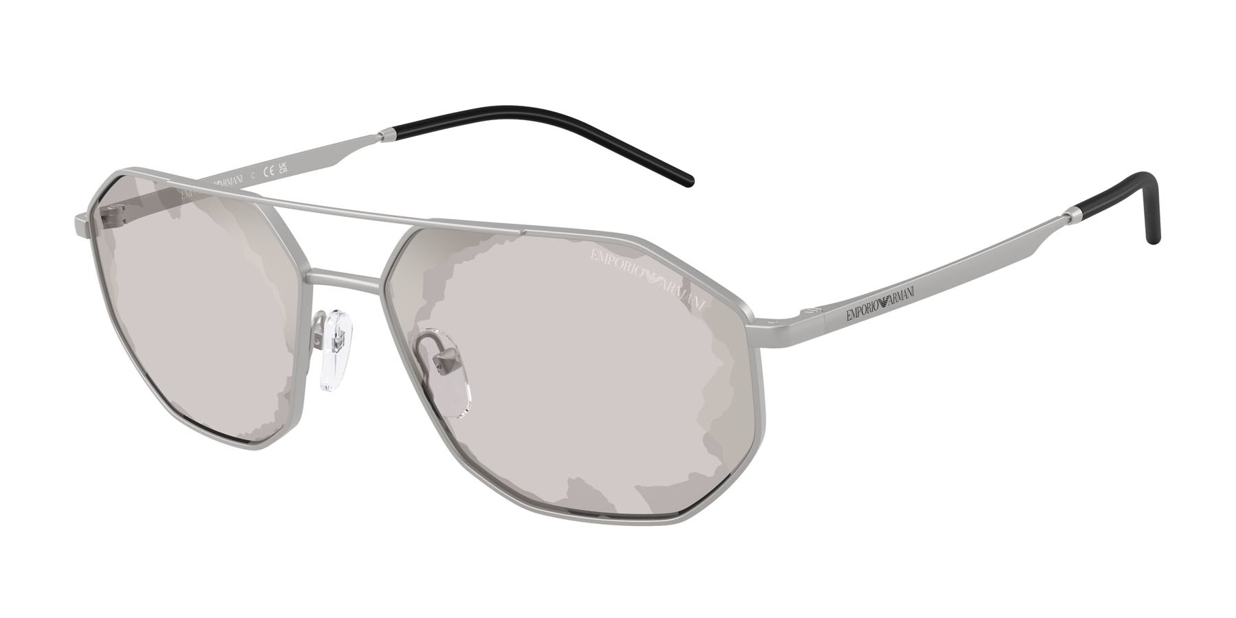 Occhiali da sole Emporio Armani EA 2147 (30157F) colore argento opaco forma irregolare lenti nero fumo a specchio