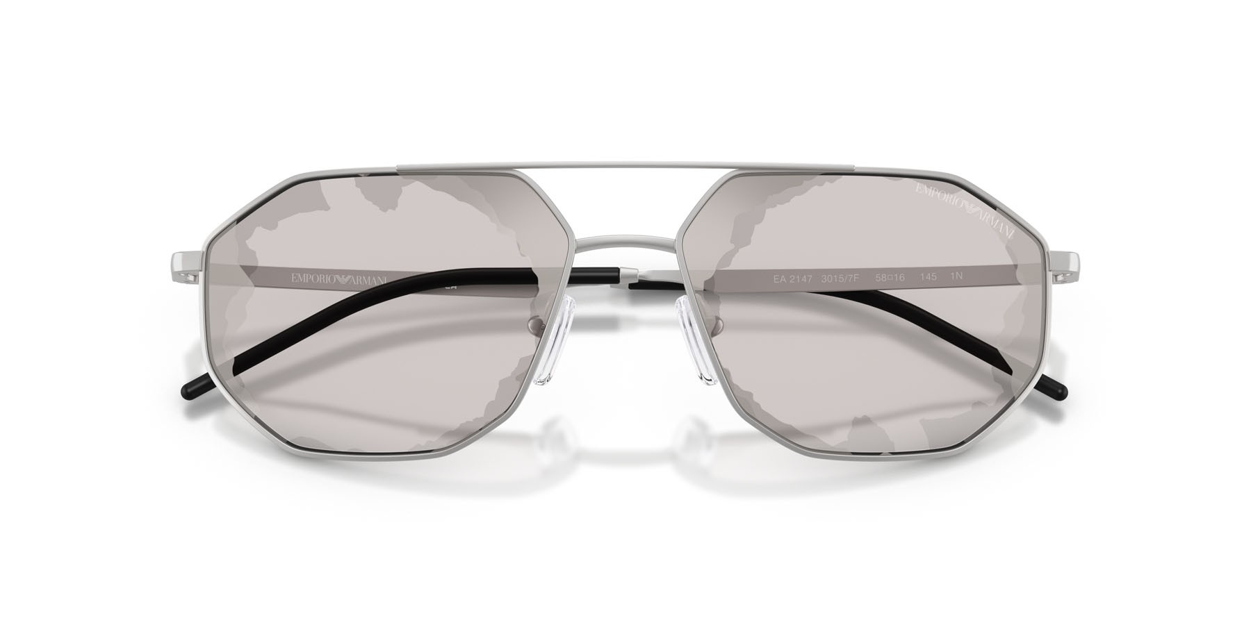 Occhiali da sole Emporio Armani EA 2147 (30157F) colore argento opaco forma irregolare lenti nero fumo a specchio
