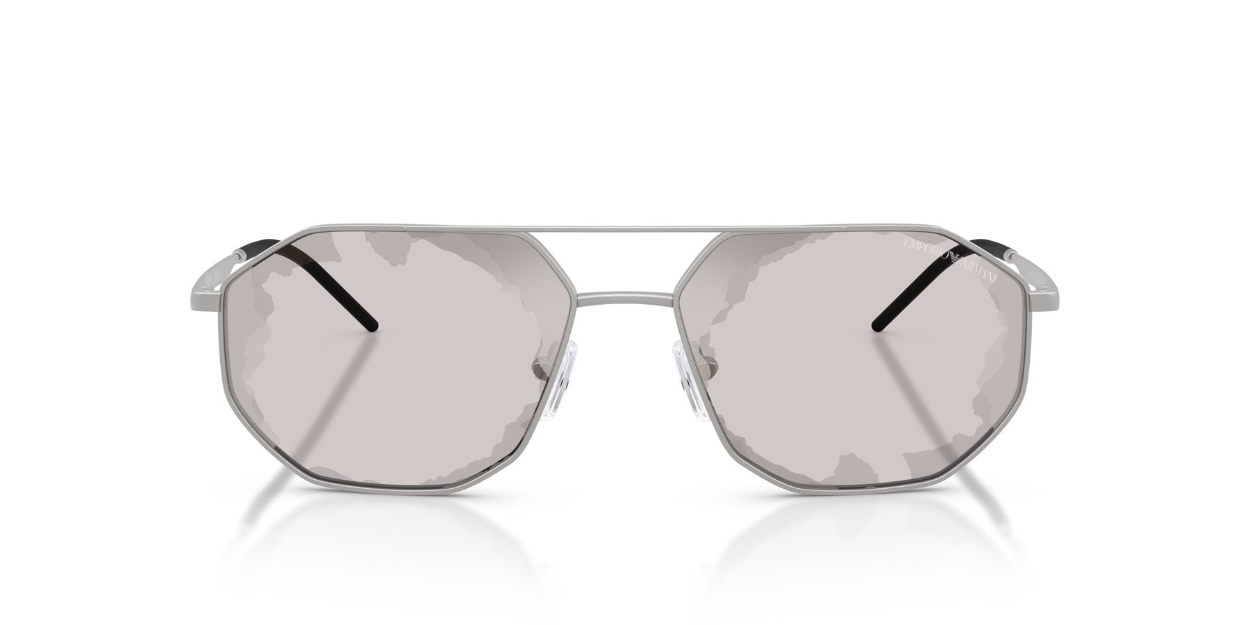 Occhiali da sole Emporio Armani EA 2147 (30157F) colore argento opaco forma irregolare lenti nero fumo a specchio