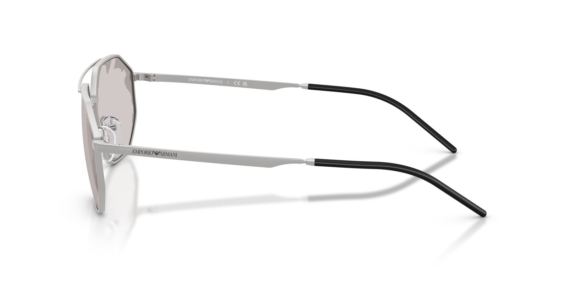 Occhiali da sole Emporio Armani EA 2147 (30157F) colore argento opaco forma irregolare lenti nero fumo a specchio