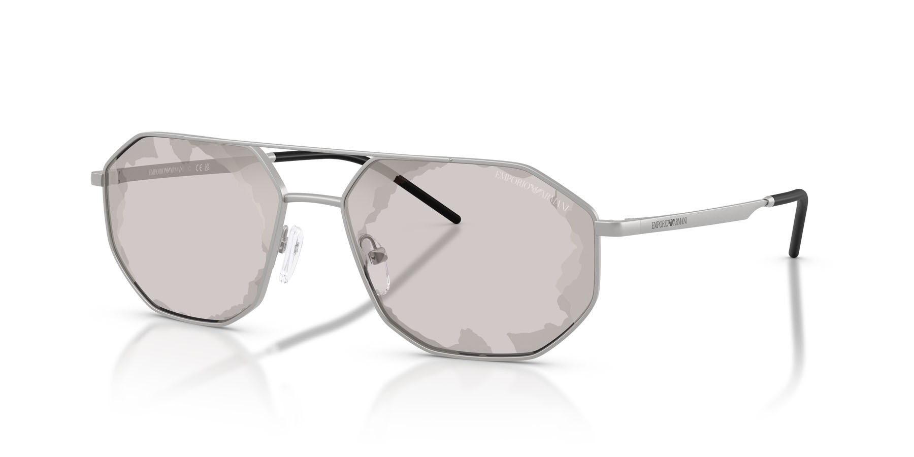 Occhiali da sole Emporio Armani EA 2147 (30157F) colore argento opaco forma irregolare lenti nero fumo a specchio