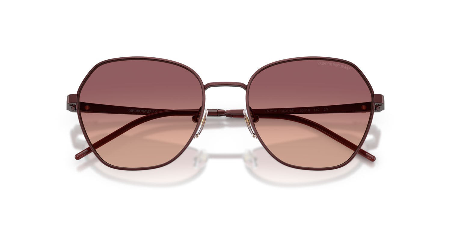 Sunglasses Emporio Armani EA 2161 (34018D) color bordeaux opaco shape irregular lenses rosa sfumato viola