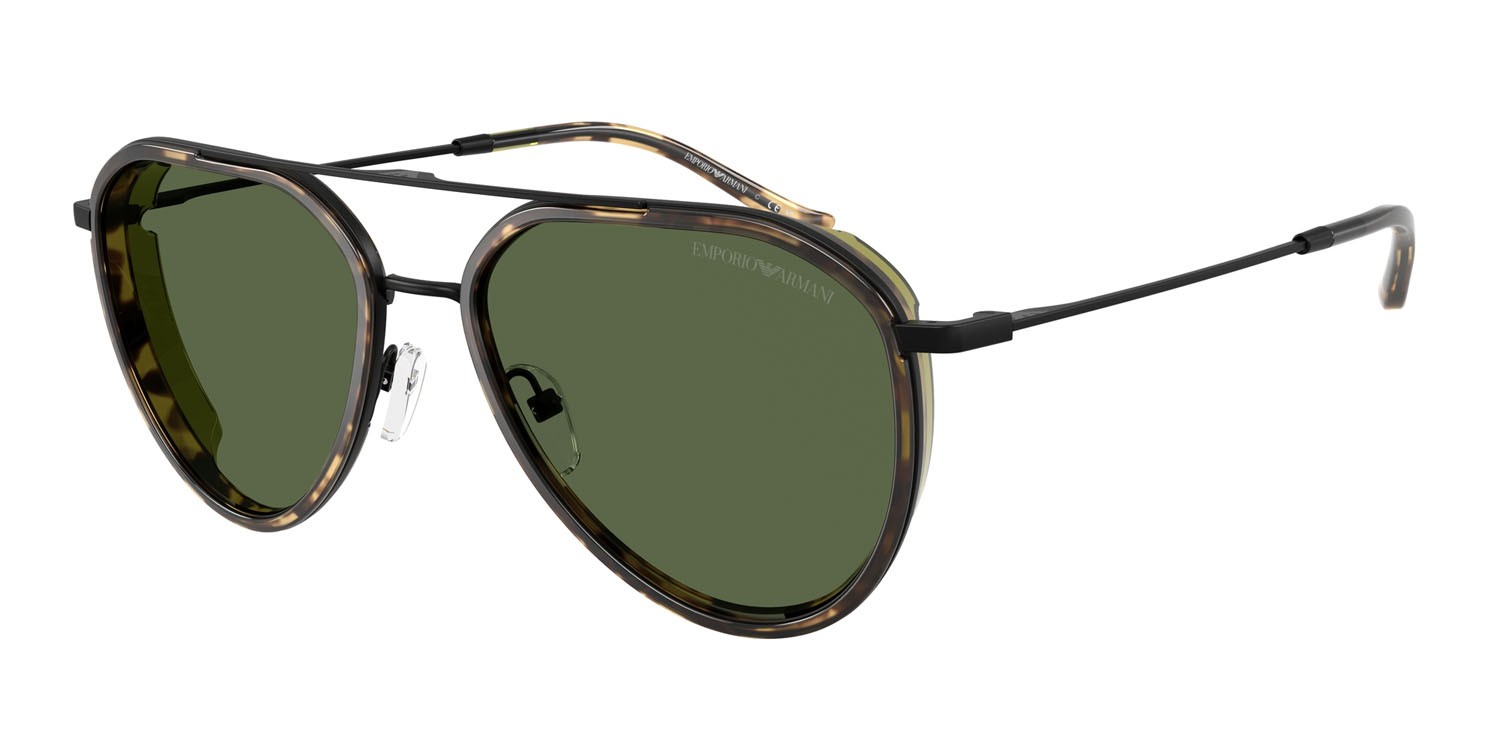 Occhiali da sole Emporio Armani EA 2163 (300171) colore nero opaco forma aviator lenti verde scuro