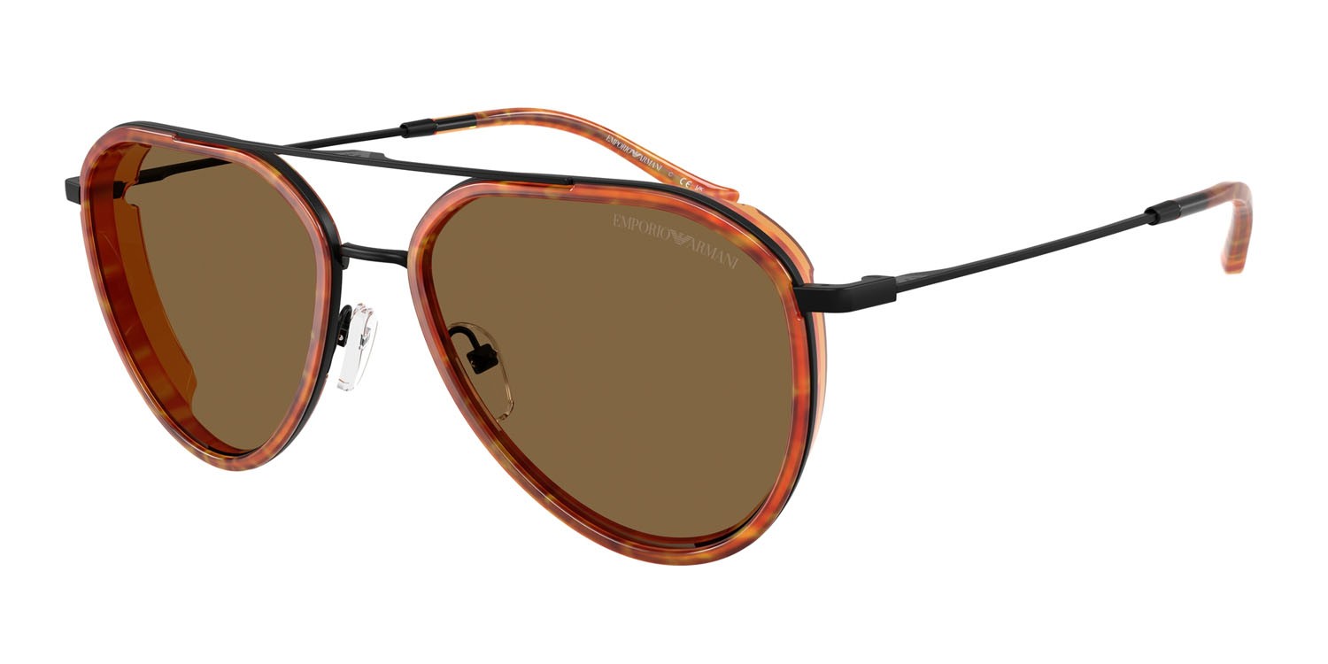 Occhiali da sole Emporio Armani EA 2163 (3001OR) colore nero opaco forma aviator lenti marrone