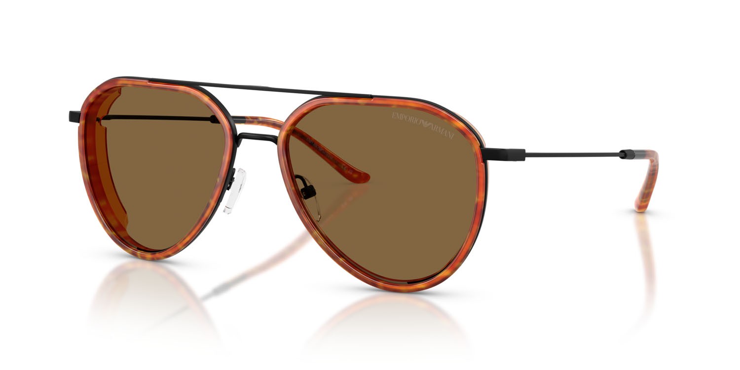 Occhiali da sole Emporio Armani EA 2163 (3001OR) colore nero opaco forma aviator lenti marrone