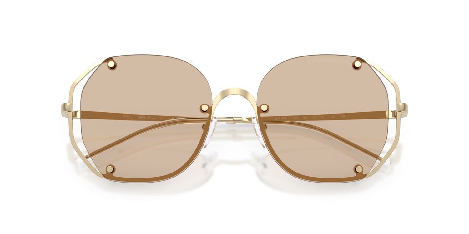 Sunglasses Emporio Armani EA 2168 (301393) color oro pallido lucido shape irregular lenses marrone chiaro