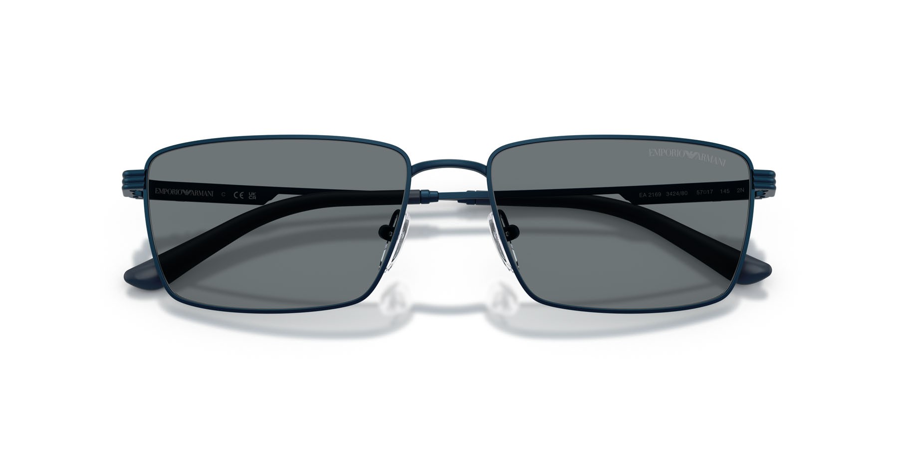 Occhiali da sole Emporio Armani EA 2169 (342480) colore metal blue forma rettangolare lenti blu scuro