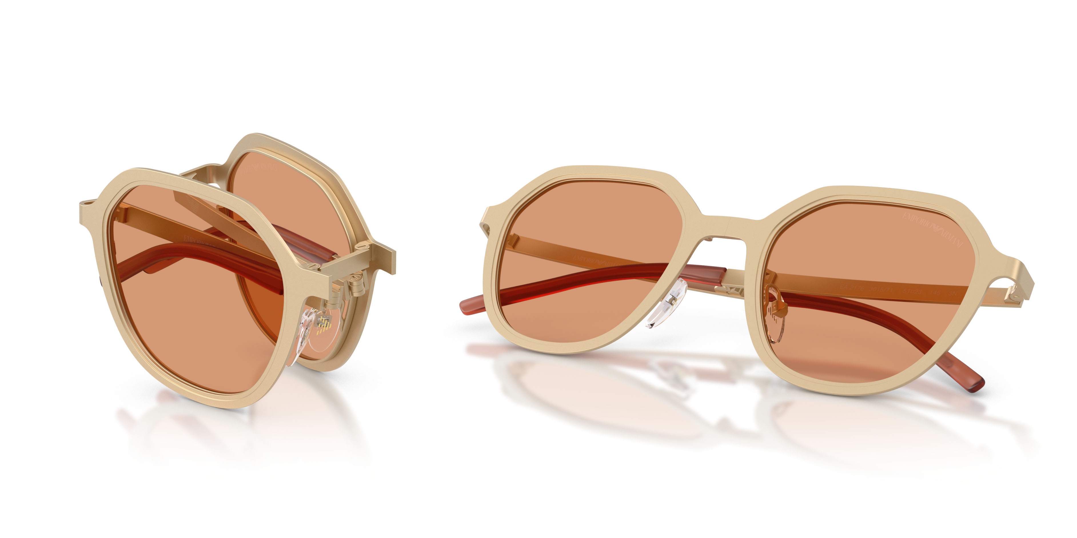 Sunglasses Emporio Armani EA 2176 (3002/7) color oro pallido opaco shape irregular lenses arancione