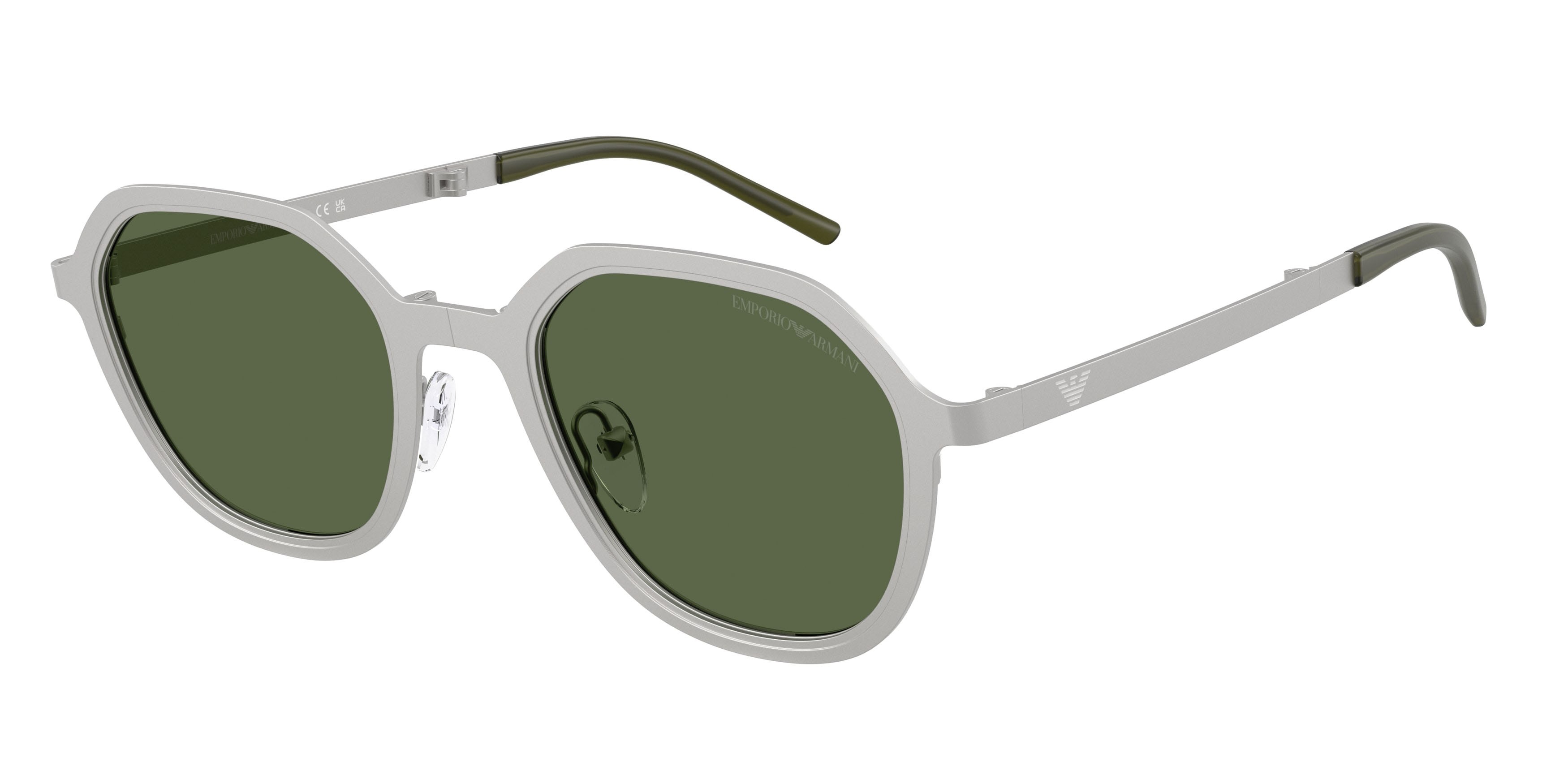 Occhiali da sole Emporio Armani EA 2176 (301571) colore argento opaco forma irregolare lenti verde scuro