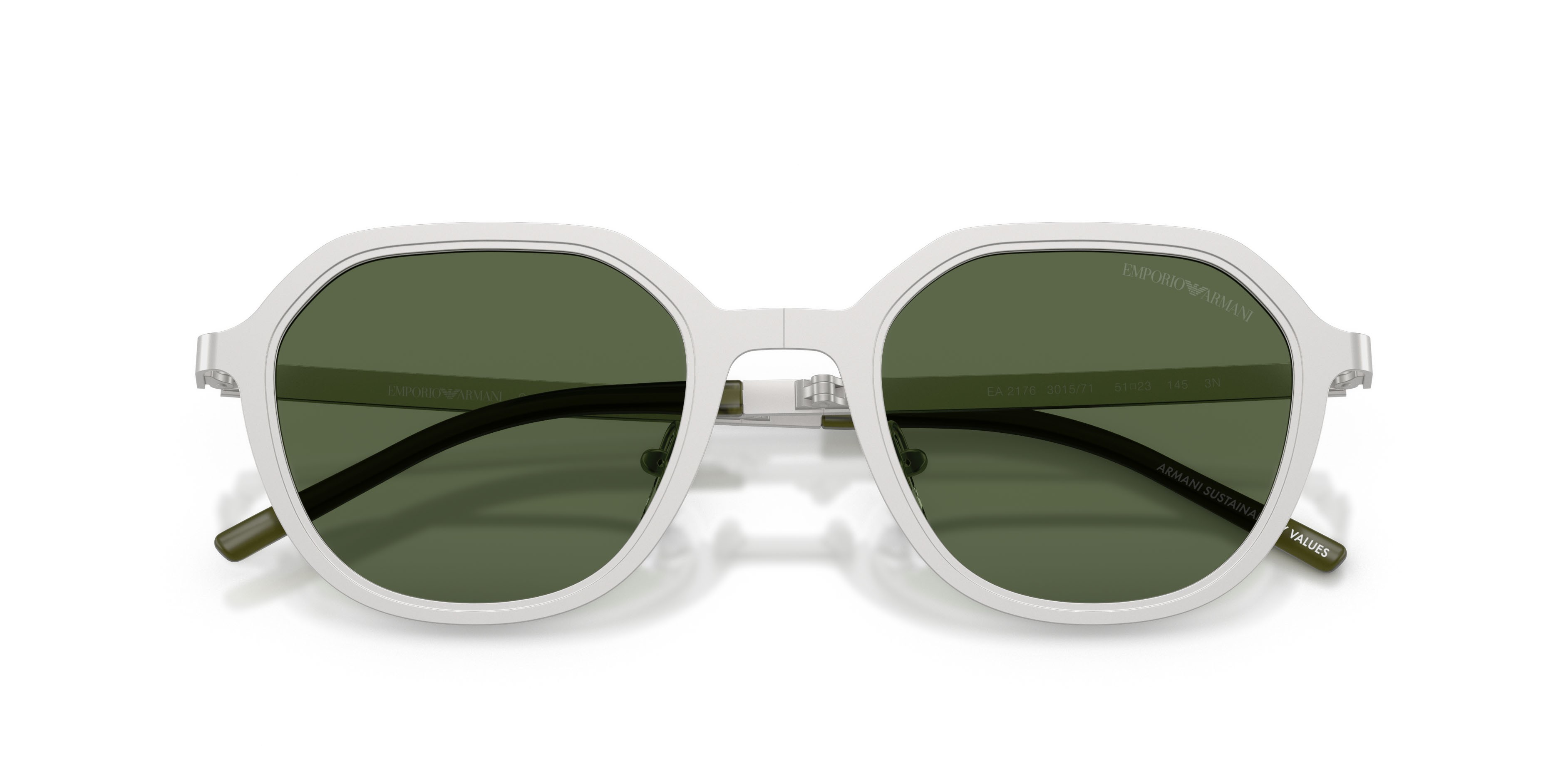 Occhiali da sole Emporio Armani EA 2176 (301571) colore argento opaco forma irregolare lenti verde scuro