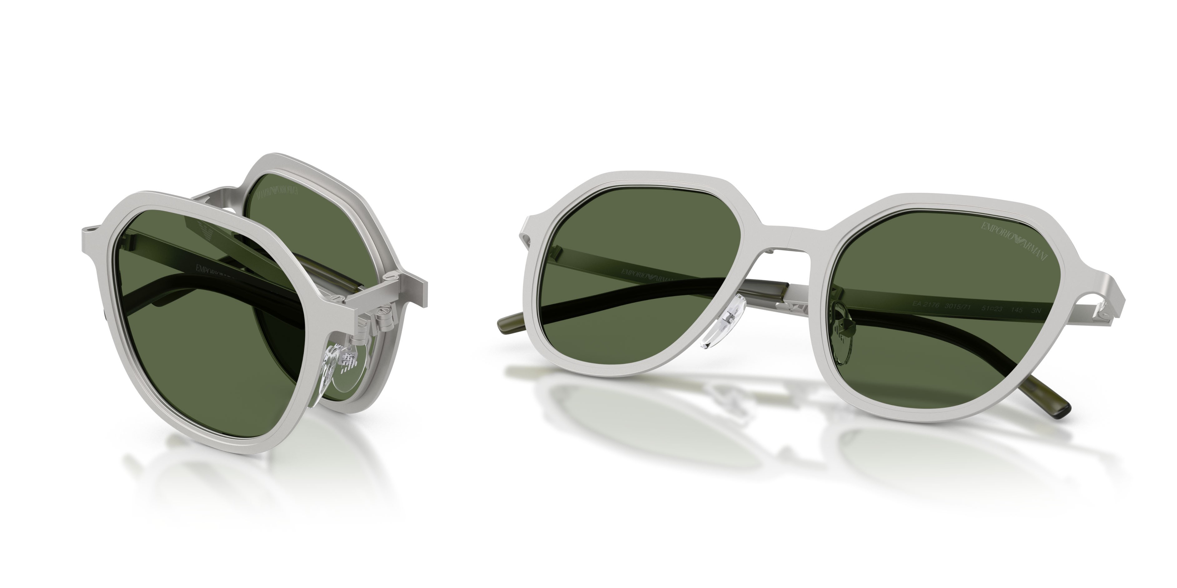 Occhiali da sole Emporio Armani EA 2176 (301571) colore argento opaco forma irregolare lenti verde scuro