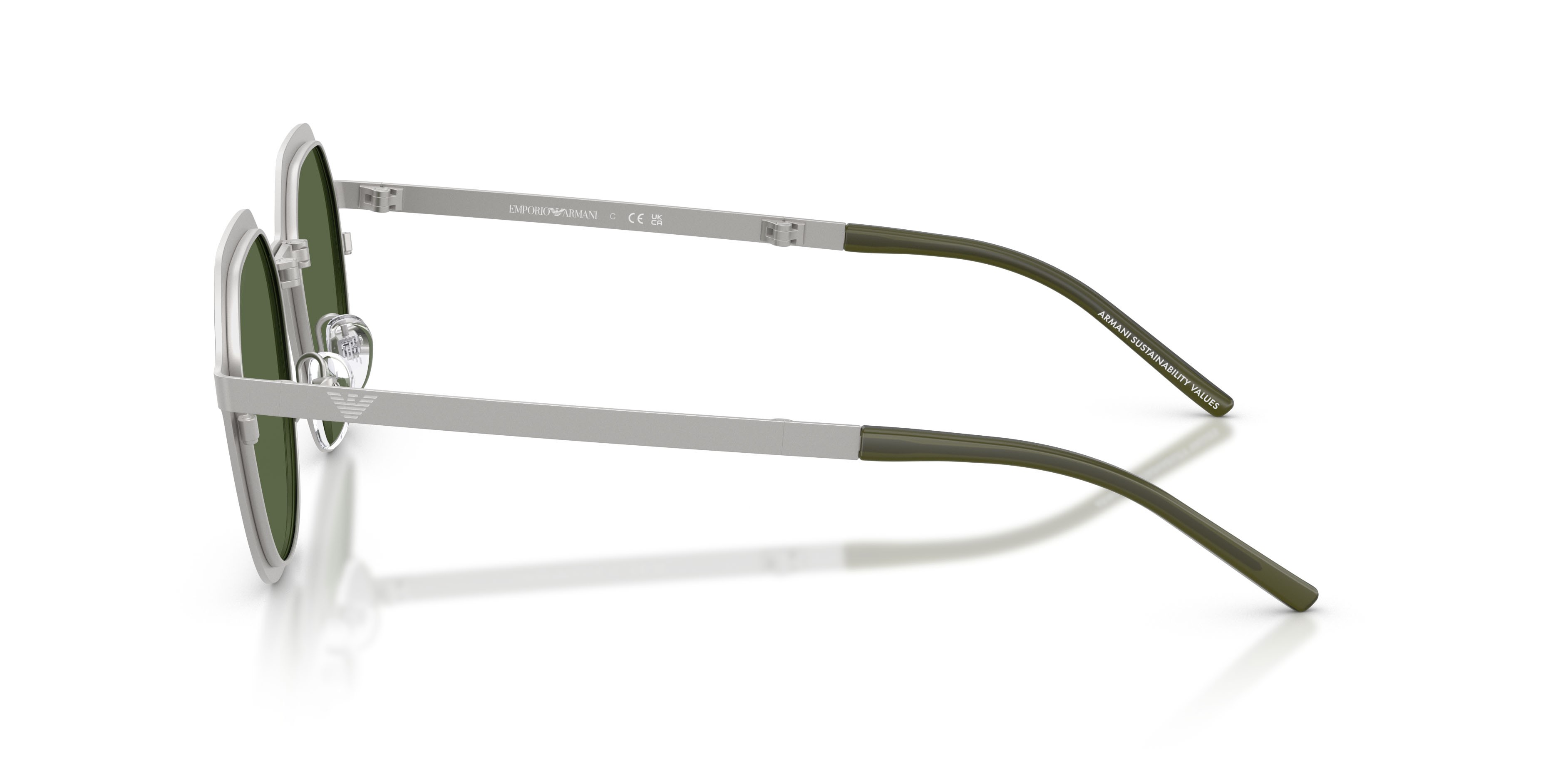 Occhiali da sole Emporio Armani EA 2176 (301571) colore argento opaco forma irregolare lenti verde scuro