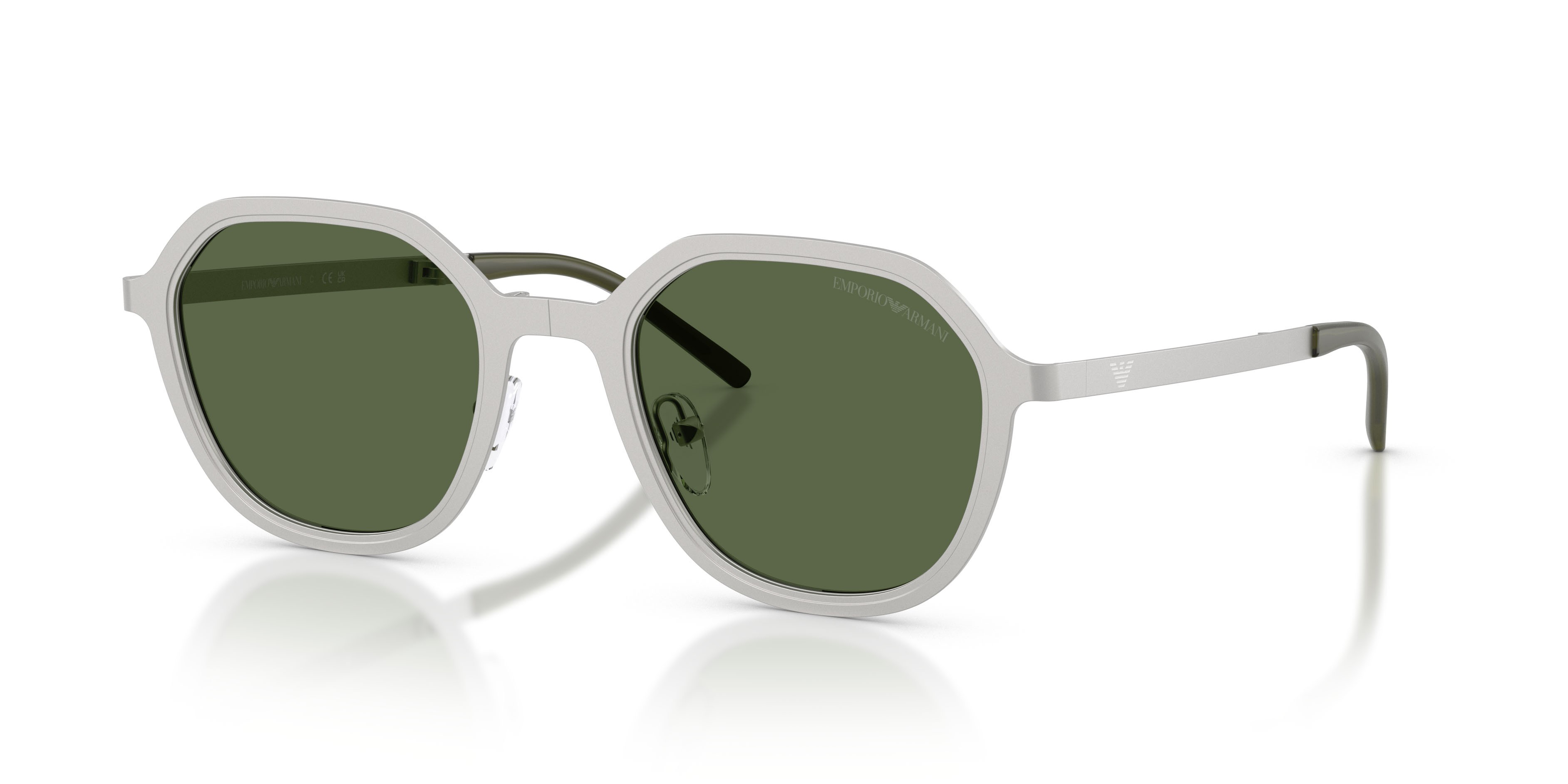 Occhiali da sole Emporio Armani EA 2176 (301571) colore argento opaco forma irregolare lenti verde scuro