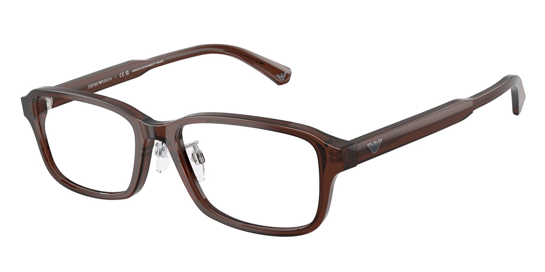 Occhiali da vista Emporio Armani EA 3215D (5307) colore marrone trasparente lucido forma quadrato lenti lente demo