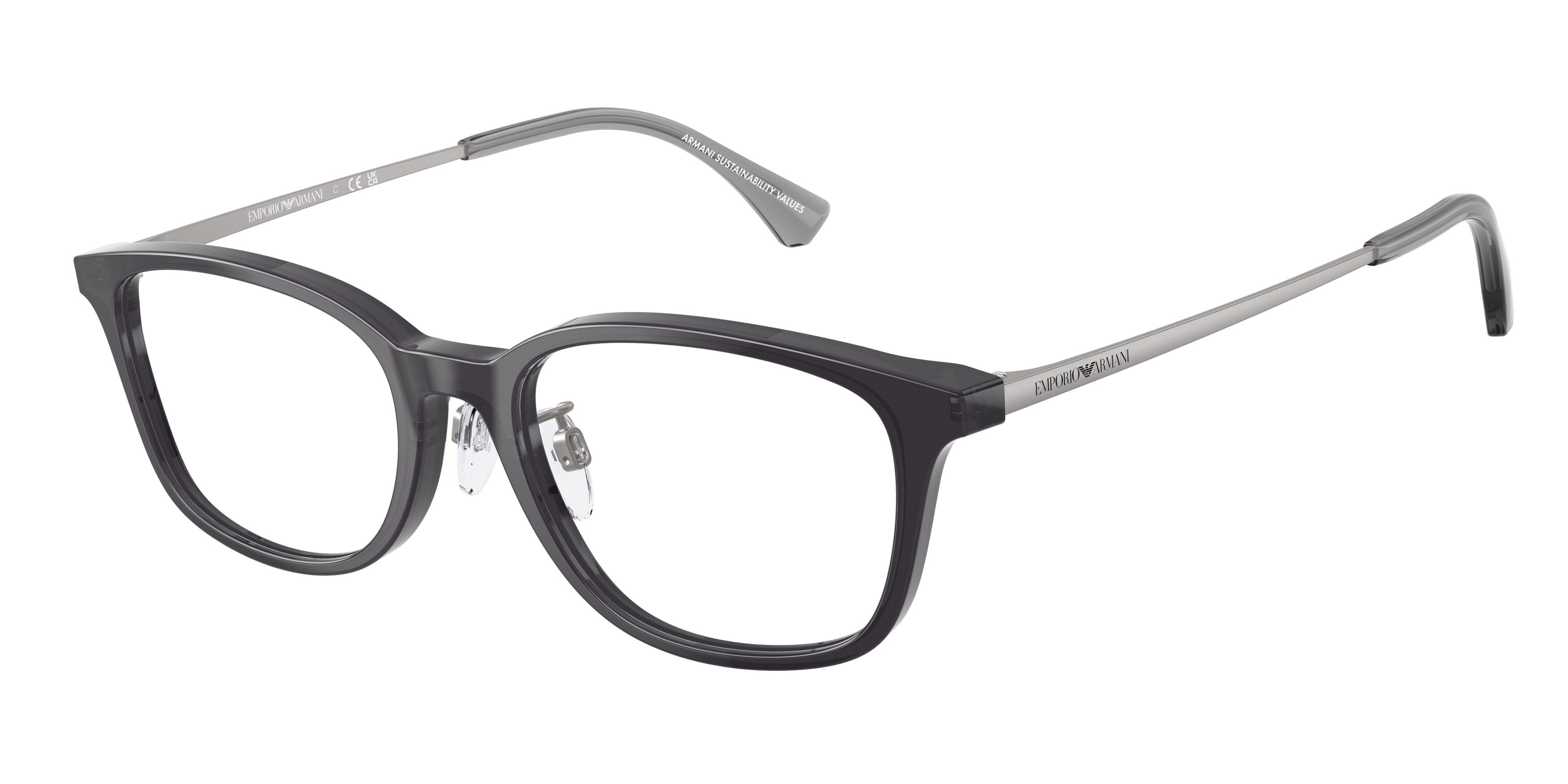 Occhiali da vista Emporio Armani EA 3217D (5029) colore grigio trasparente lucido forma quadrato lenti lente demo