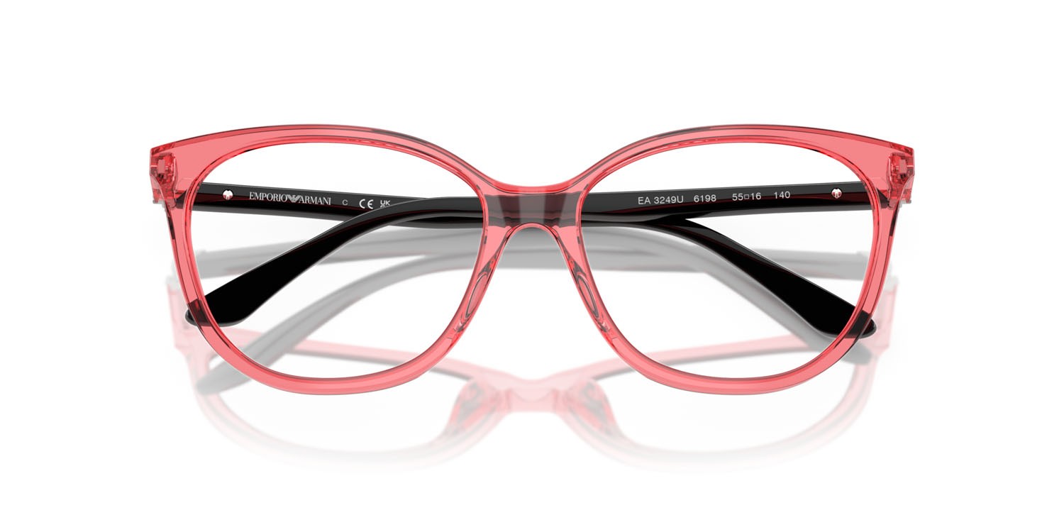 Eyeglasses Emporio Armani EA 3249U (6198) color rosso brillante trasparente shape cat eye lenses lente demo