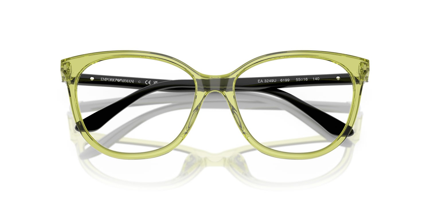 Eyeglasses Emporio Armani EA 3249U (6199) color verde trasparente lucido shape cat eye lenses lente demo