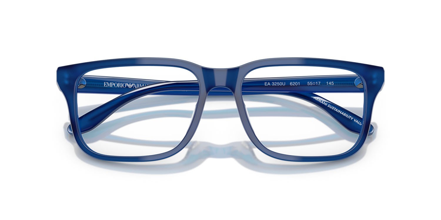 Occhiali da vista Emporio Armani EA 3250U (6201) colore blu opalescente lucido forma rettangolare lenti lente demo