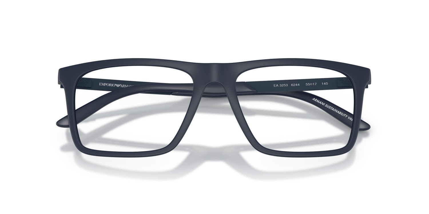 Occhiali da vista Emporio Armani EA 3253 (6244) colore blu opaco forma quadrato lenti lente demo