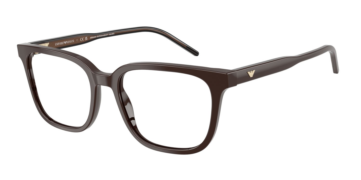 Occhiali da vista Emporio Armani EA 3258 (6255) colore marrone lucido forma quadrato lenti lente demo