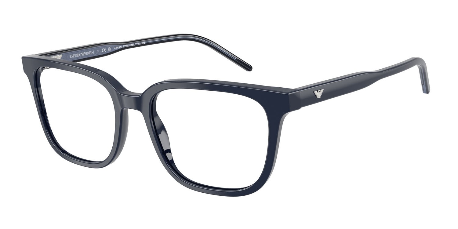 Occhiali da vista Emporio Armani EA 3258 (6256) colore blu lucido forma quadrato lenti lente demo