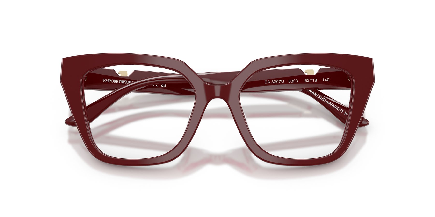 Eyeglasses Emporio Armani EA 3267U (6323) color bordeaux lucido shape cat eye lenses lente demo
