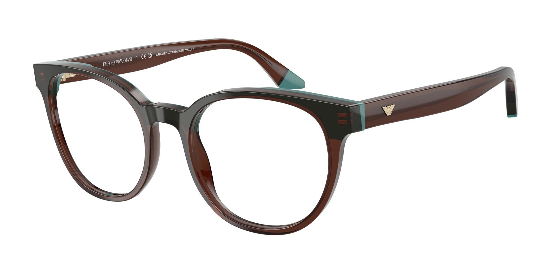 Occhiali da vista Emporio Armani EA 3274 (6318) colore transparent brown/teal forma rotondo lenti lente demo
