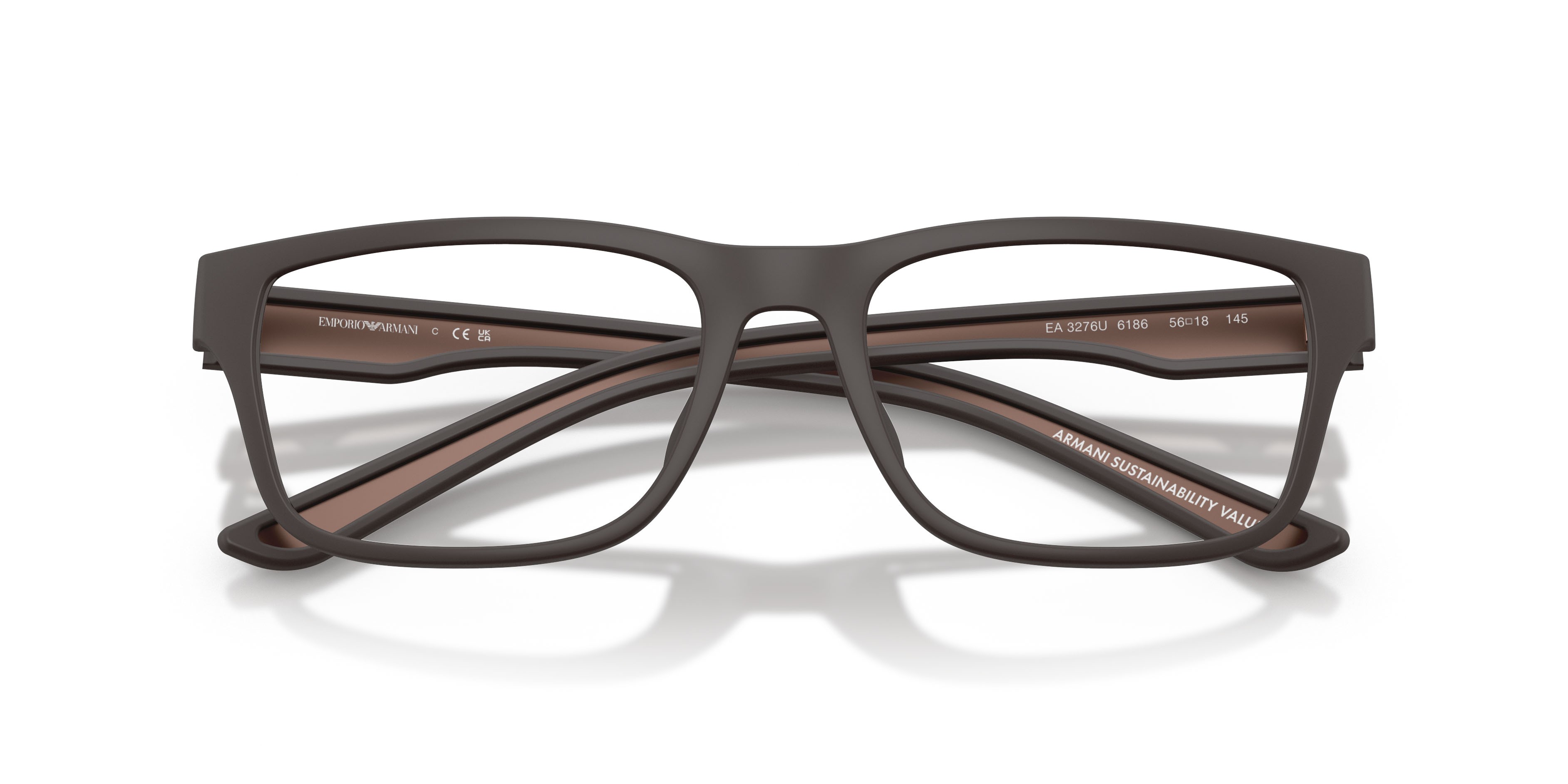 Occhiali da vista Emporio Armani EA 3276U (6186) colore marrone opaco gommato forma quadrato lenti lente demo